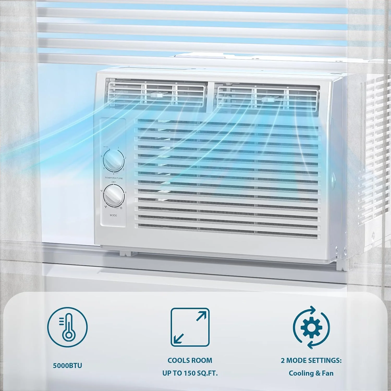 Window Air Conditioner, 7 Temp Dial, Cools up to 150 Sq.Ft.  A8501W - Image 5