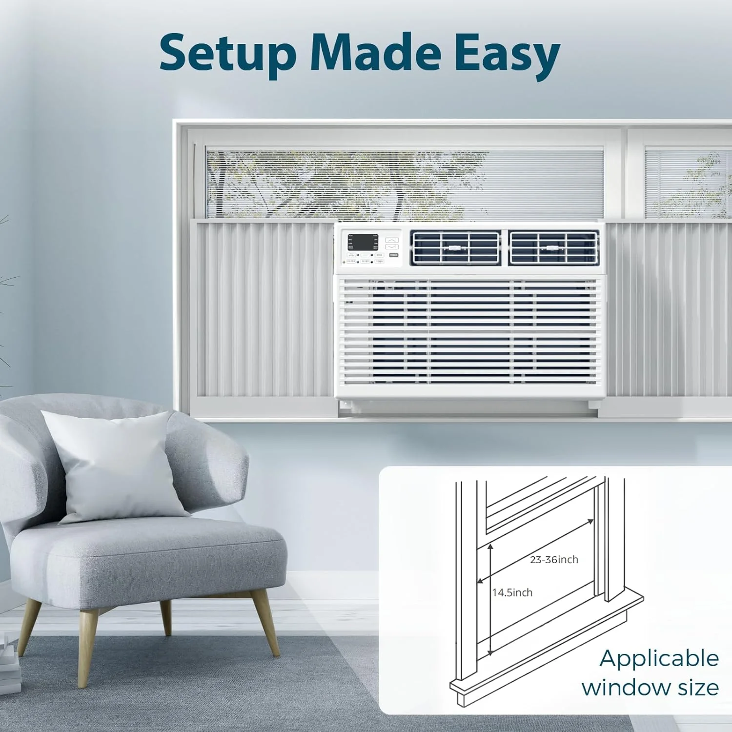 Window Air Conditioner, 8000BTU, 24H Timer, Remote Control A8502W - Image 3