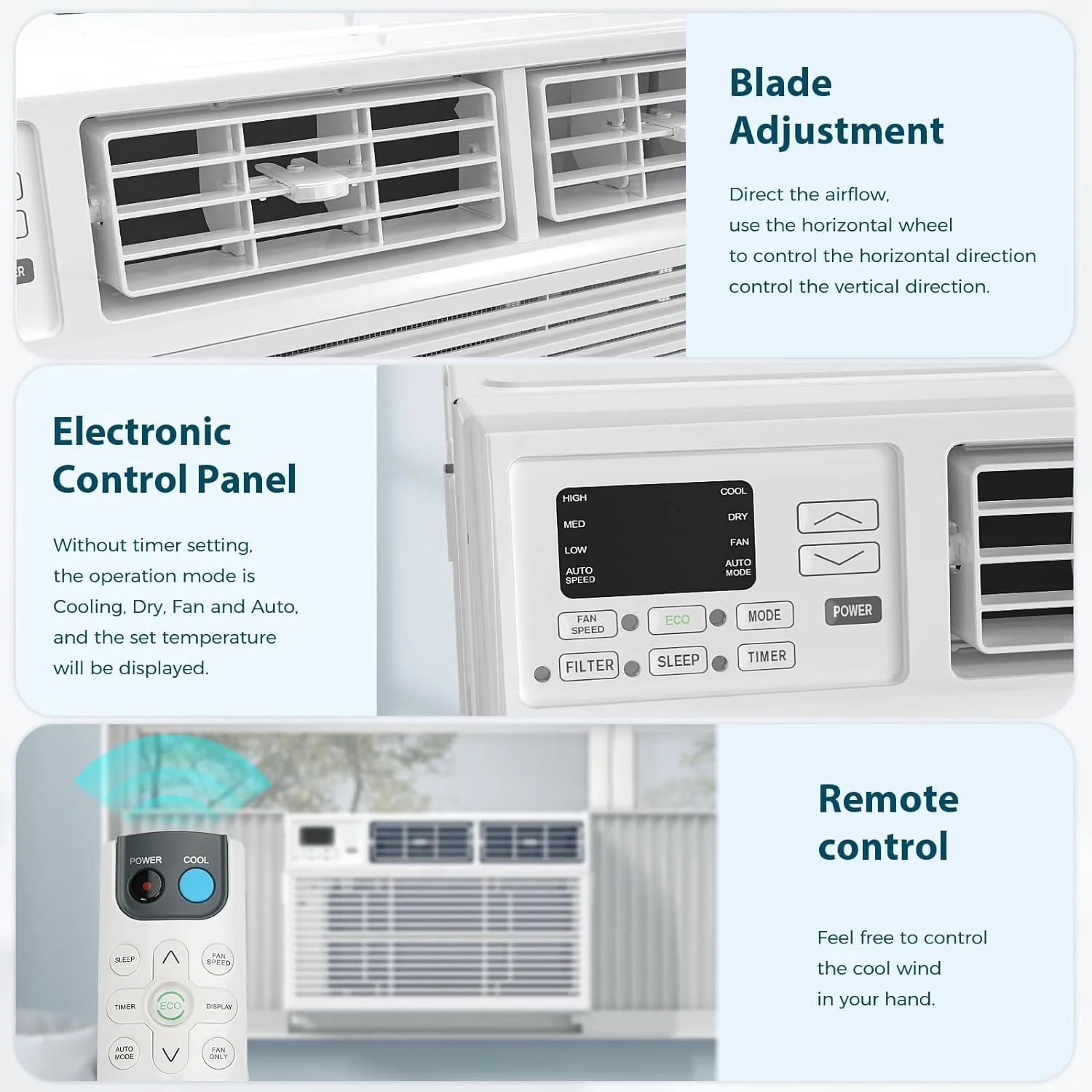 Window Air Conditioner, 8000BTU, 24H Timer, Remote Control A8502W - Image 5