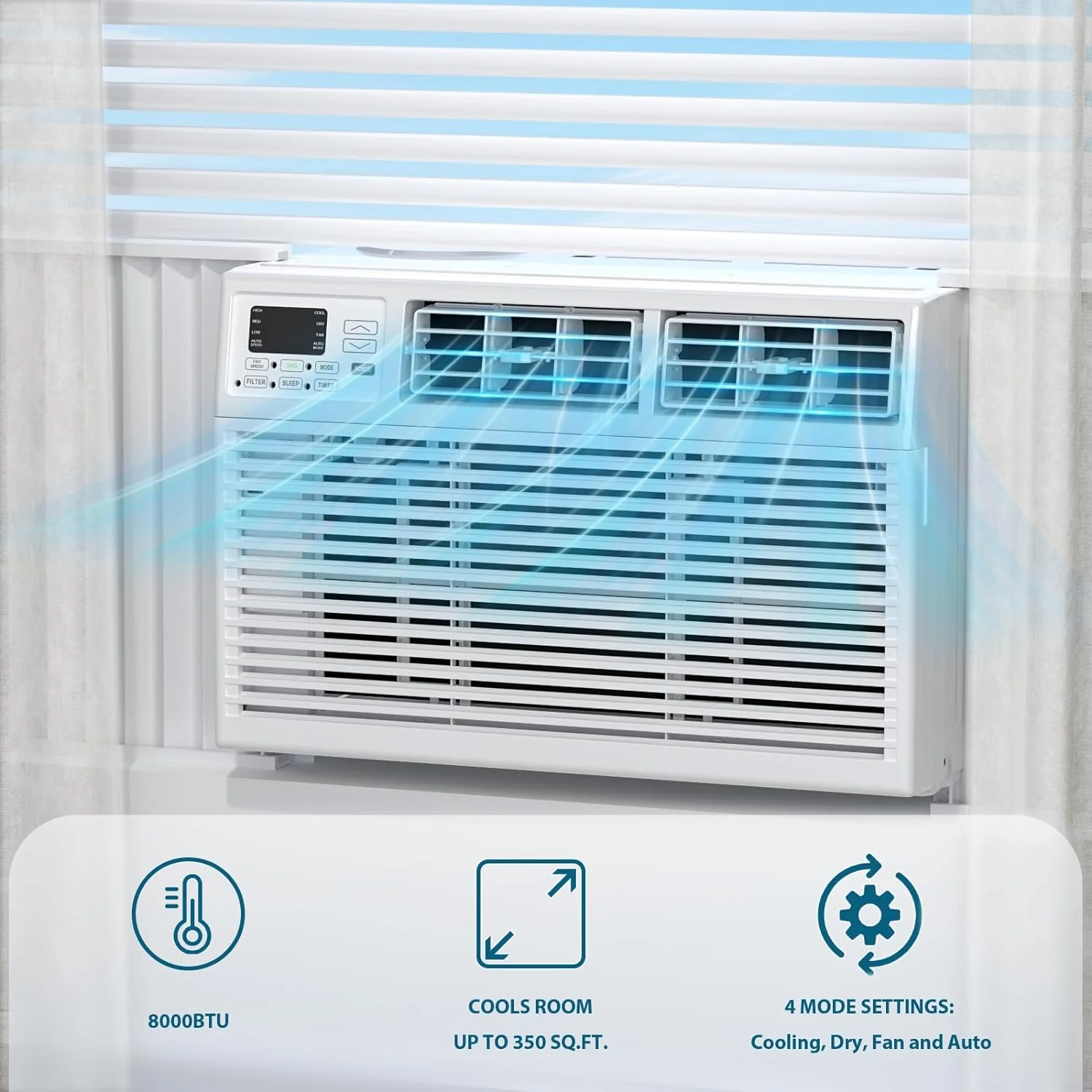 Window Air Conditioner, 8000BTU, 24H Timer, Remote Control A8502W - Image 6