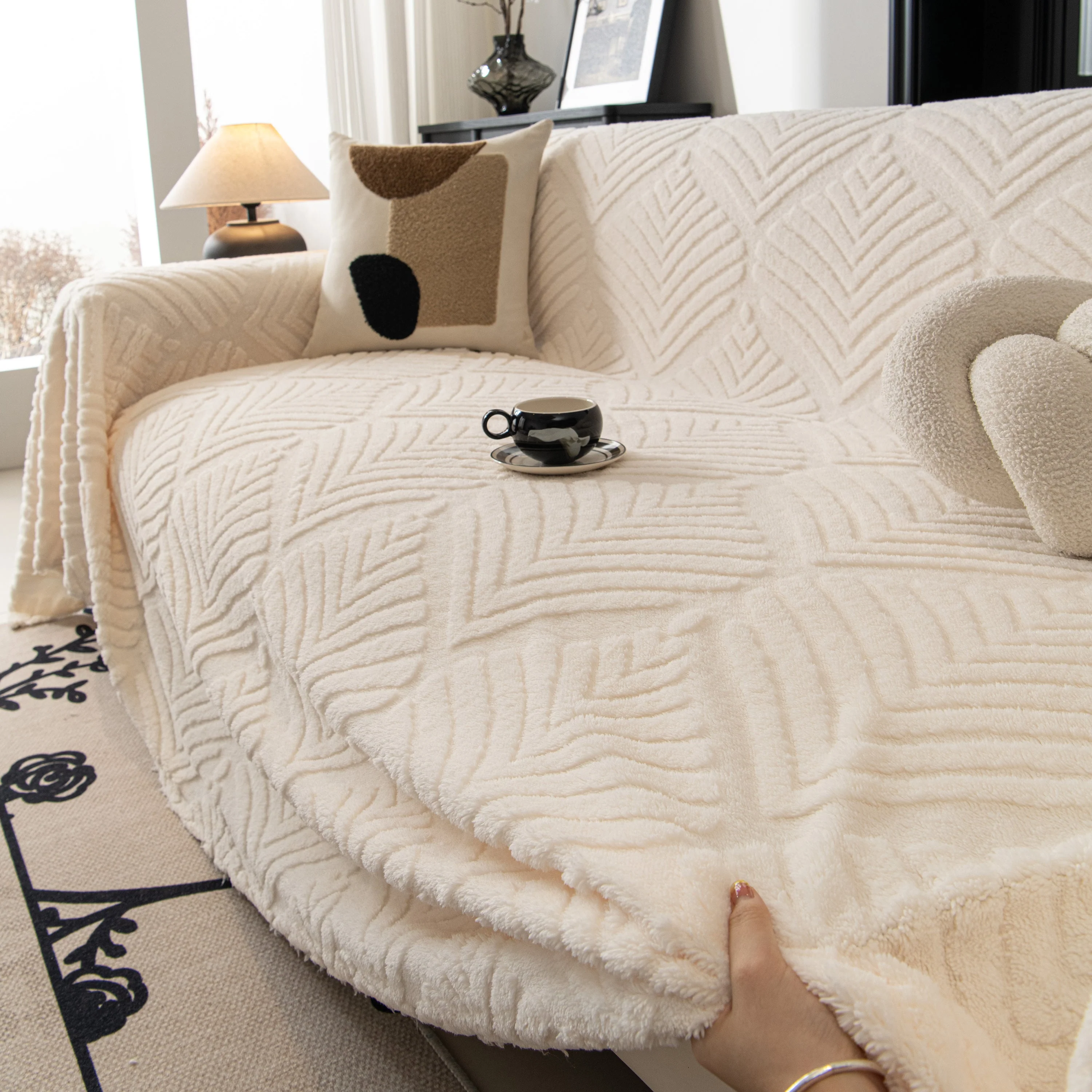 Winter Soft Plush Fleece Sofa Blanket Leaves Jacquard Couch Covers for Couches - Image 10