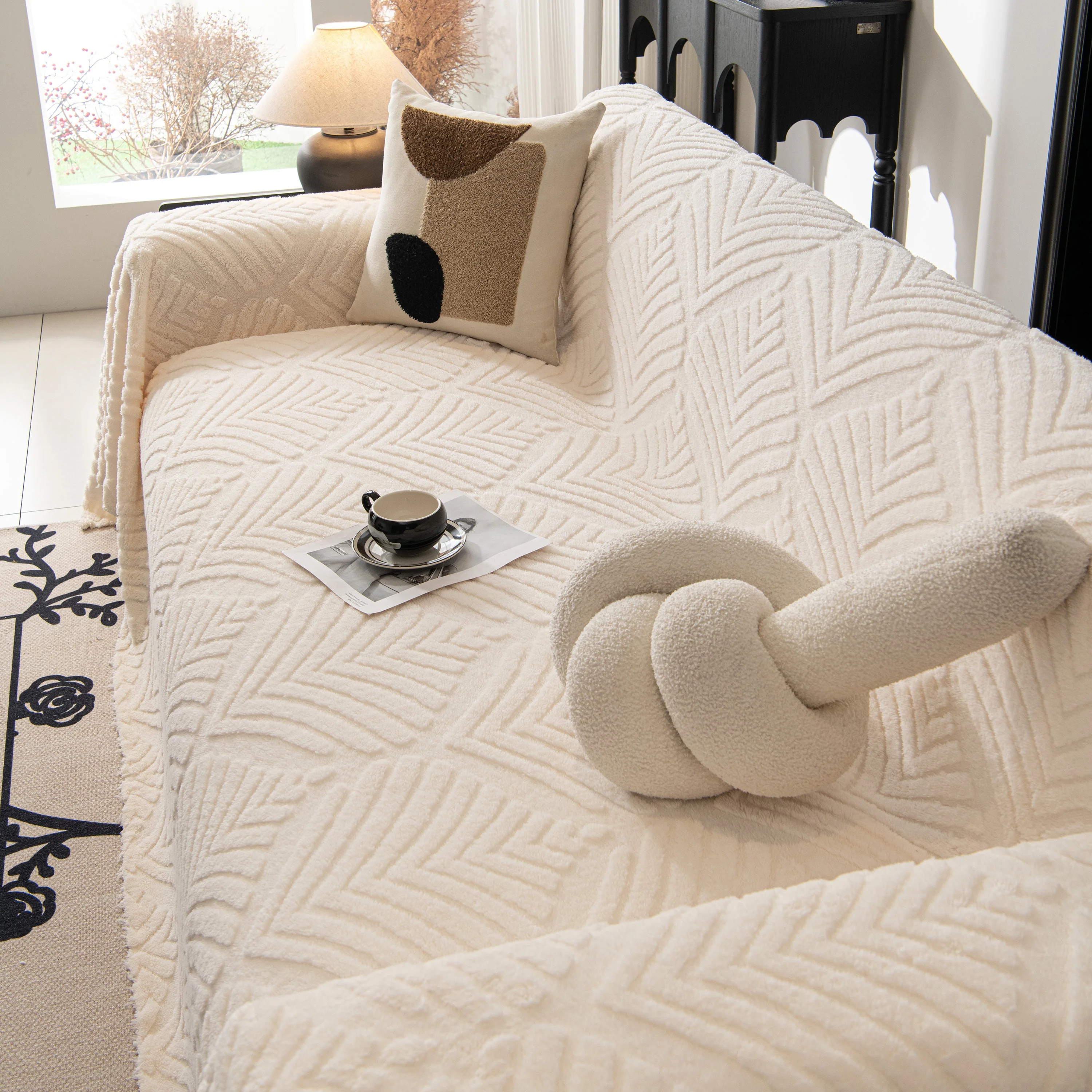 Winter Soft Plush Fleece Sofa Blanket Leaves Jacquard Couch Covers for Couches - Image 11