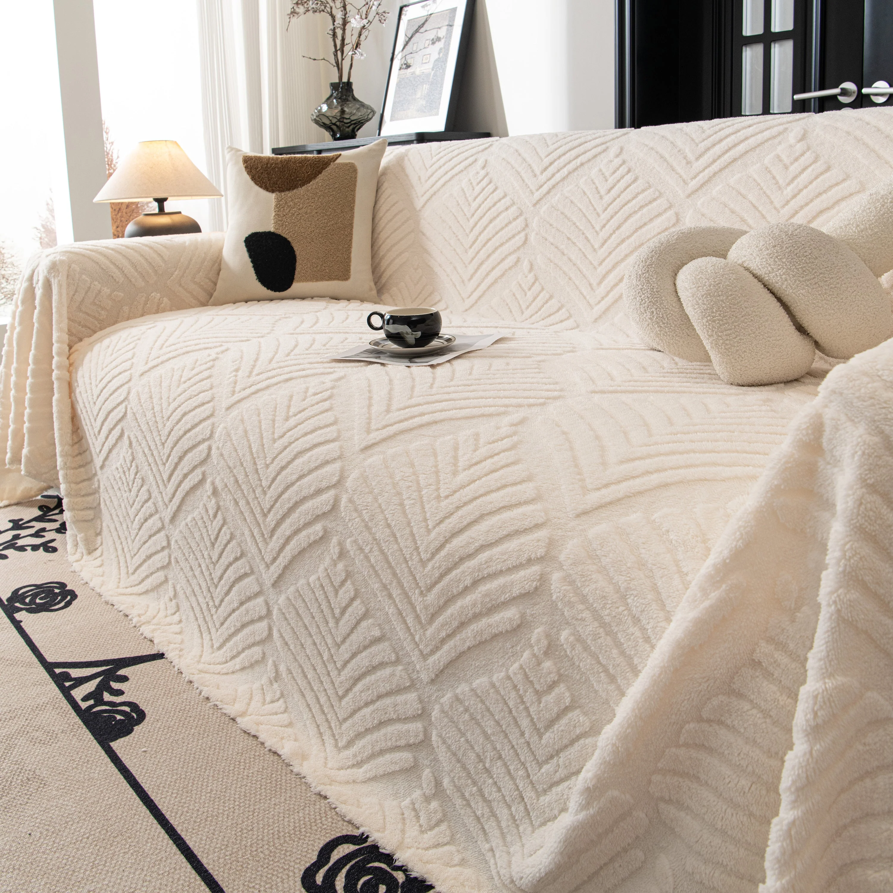 Winter Soft Plush Fleece Sofa Blanket Leaves Jacquard Couch Covers for Couches - Image 13