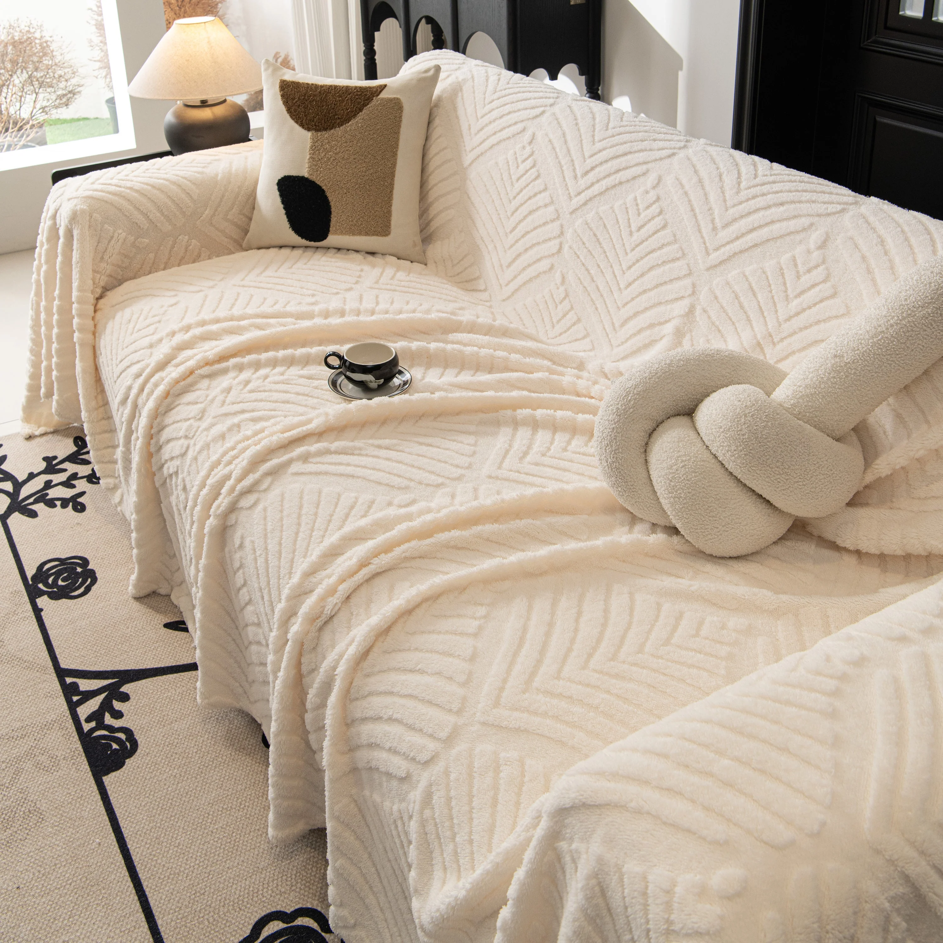 Winter Soft Plush Fleece Sofa Blanket Leaves Jacquard Couch Covers for Couches - Image 14