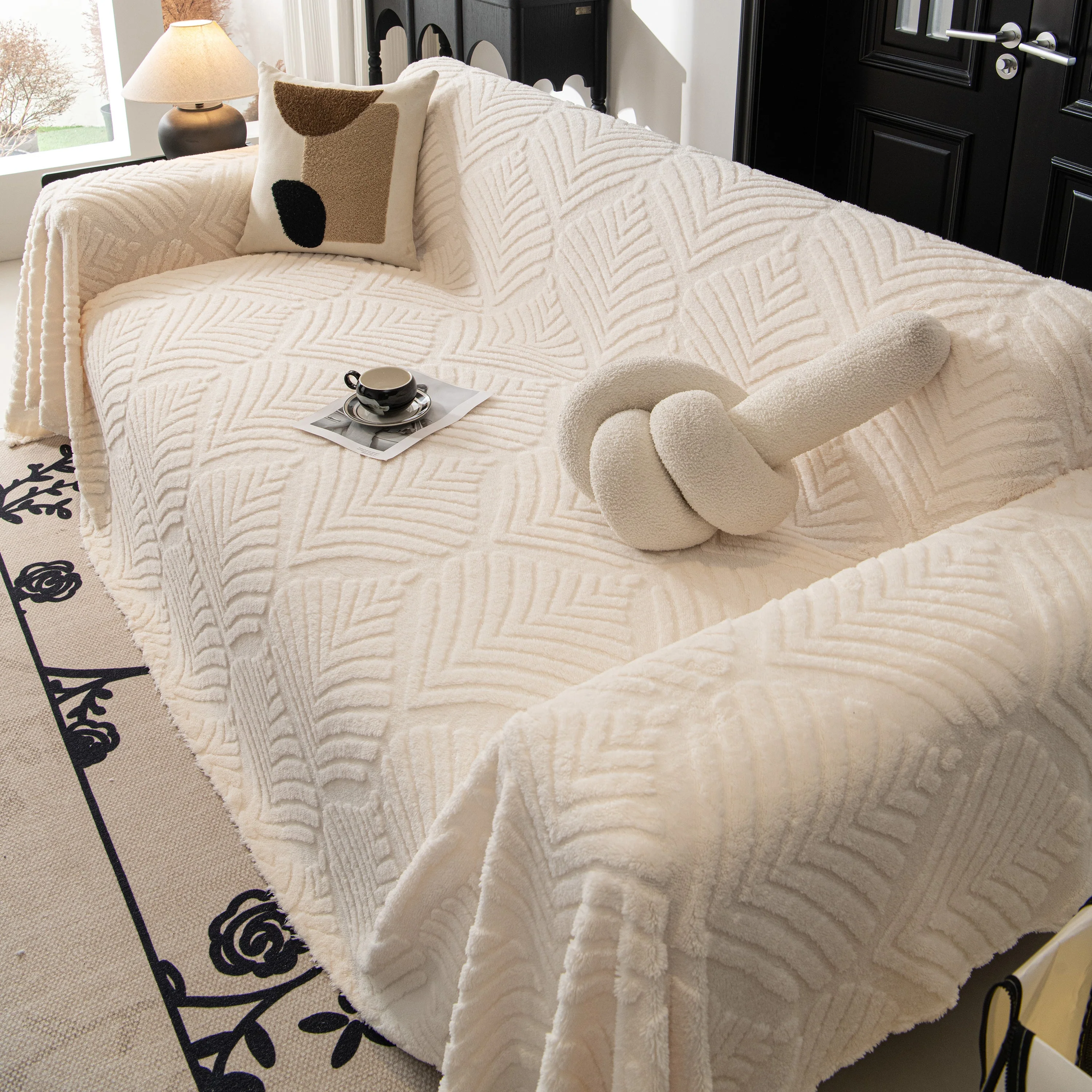 Winter Soft Plush Fleece Sofa Blanket Leaves Jacquard Couch Covers for Couches - Image 15