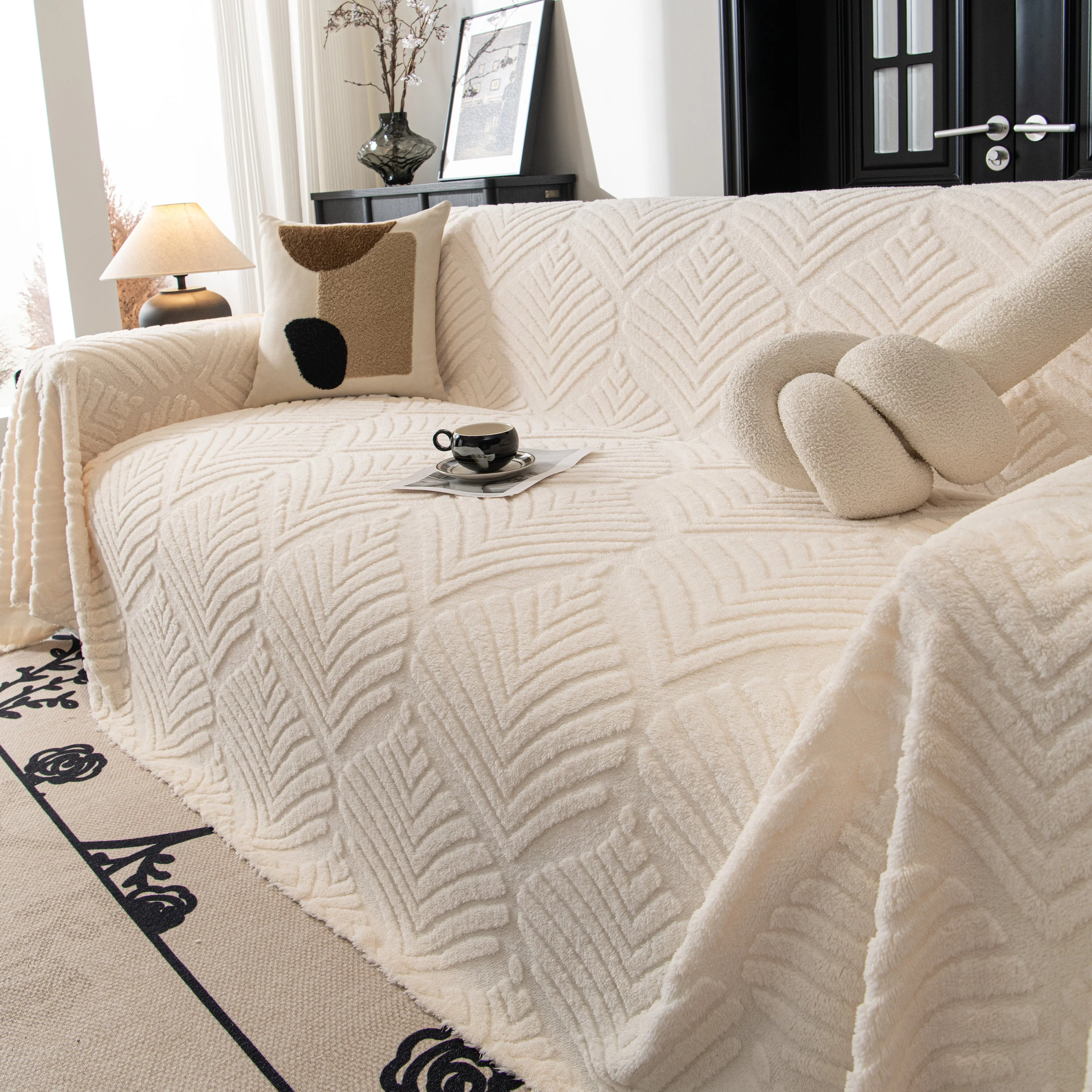 Winter Soft Plush Fleece Sofa Blanket Leaves Jacquard Couch Covers for Couches - Image 16