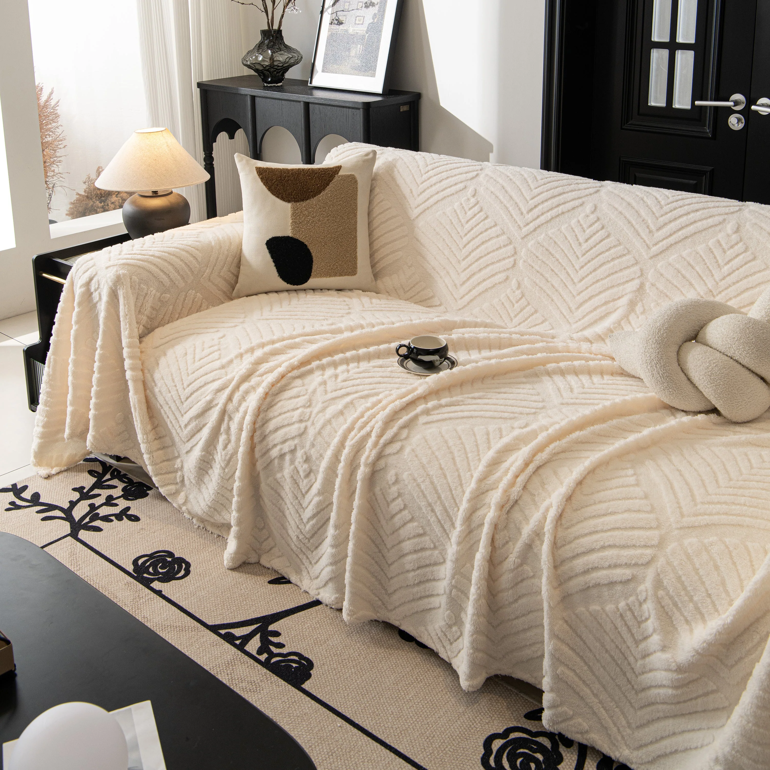 Winter Soft Plush Fleece Sofa Blanket Leaves Jacquard Couch Covers for Couches - Image 17