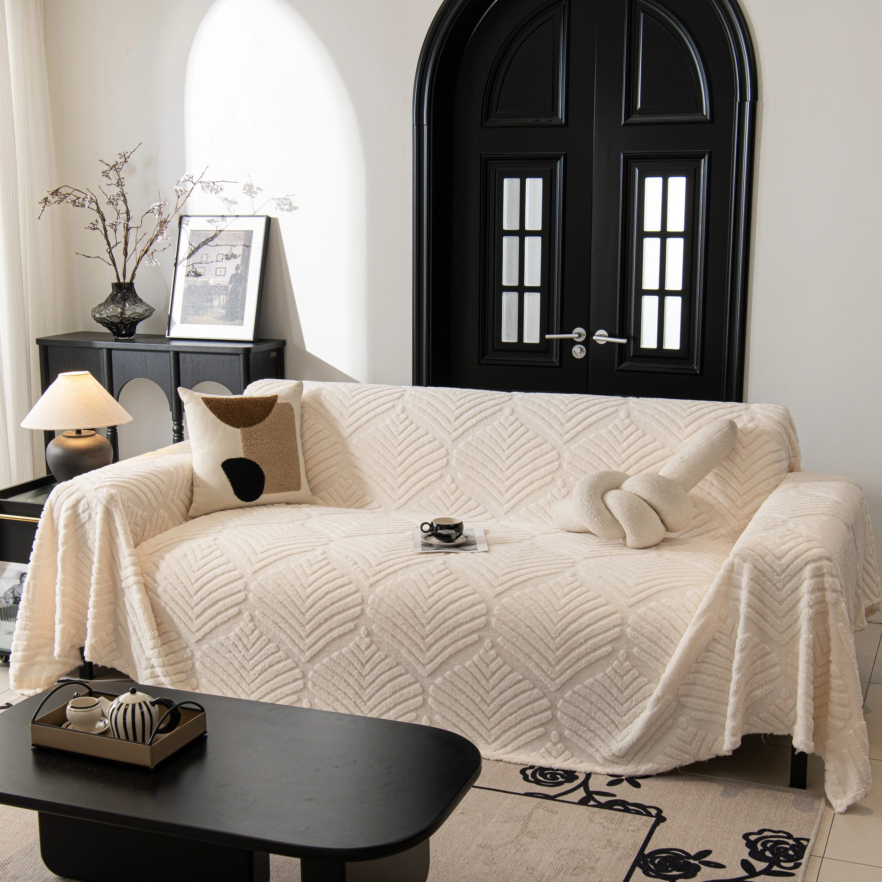 Winter Soft Plush Fleece Sofa Blanket Leaves Jacquard Couch Covers for Couches - Image 18