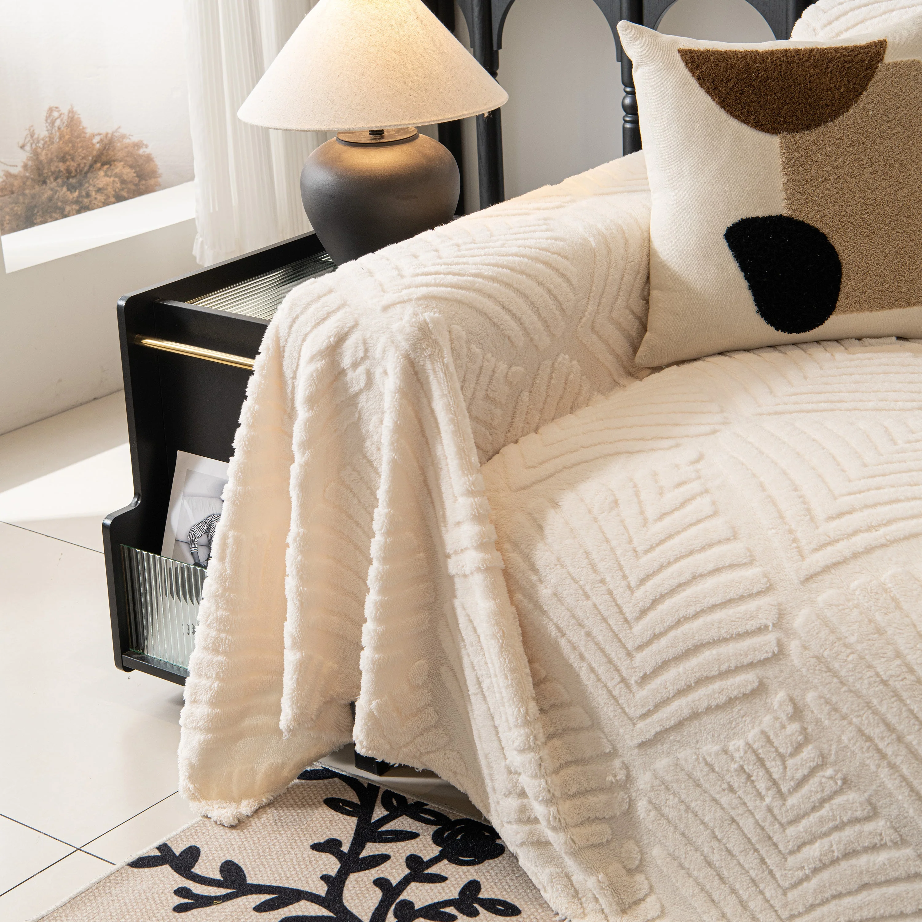 Winter Soft Plush Fleece Sofa Blanket Leaves Jacquard Couch Covers for Couches - Image 19