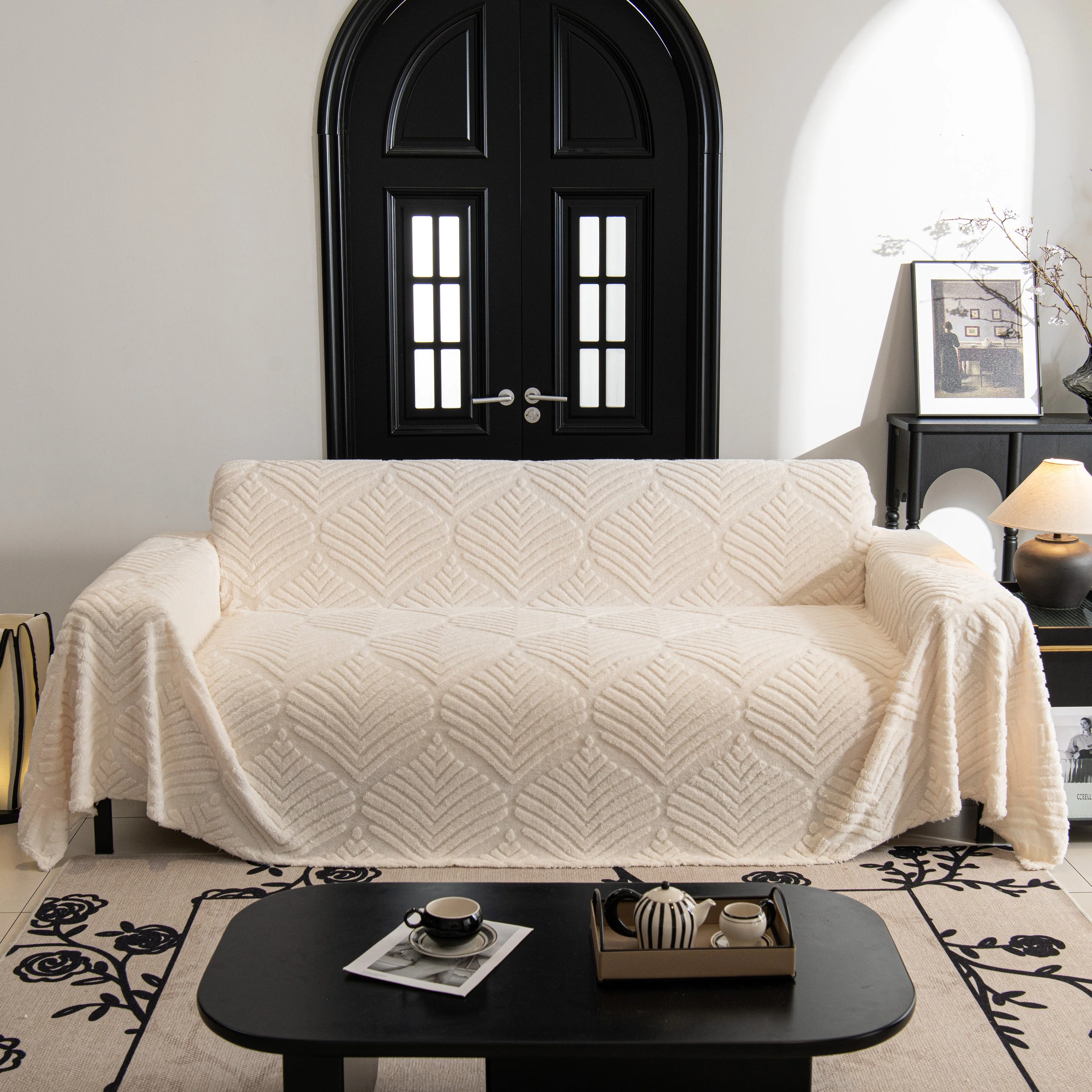 Winter Soft Plush Fleece Sofa Blanket Leaves Jacquard Couch Covers for Couches - Image 2