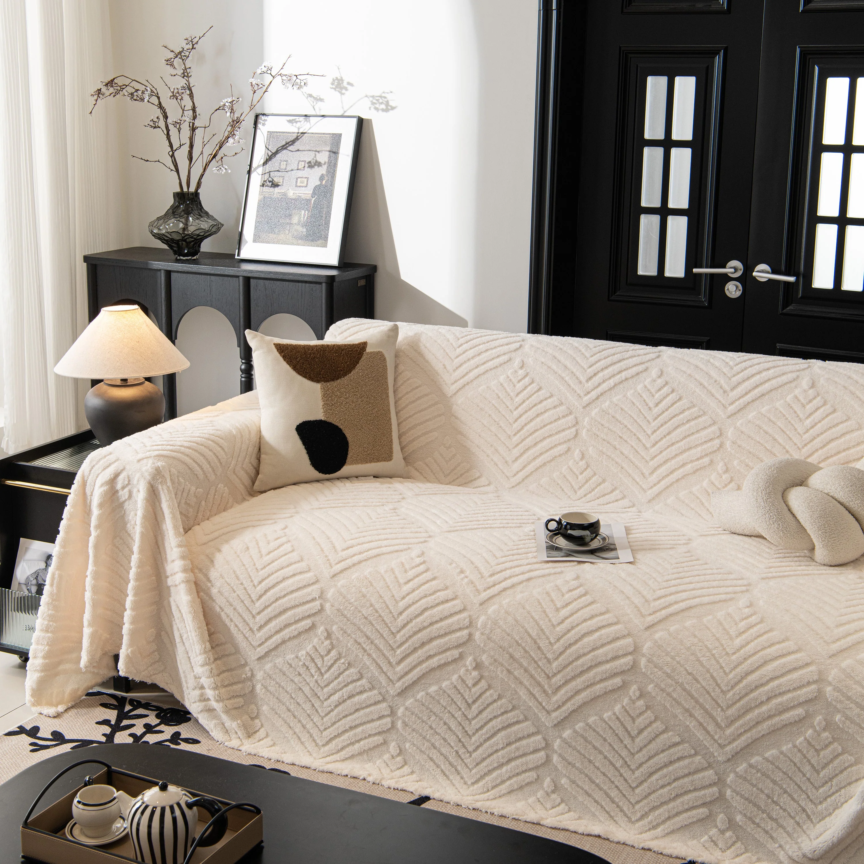 Winter Soft Plush Fleece Sofa Blanket Leaves Jacquard Couch Covers for Couches - Image 20