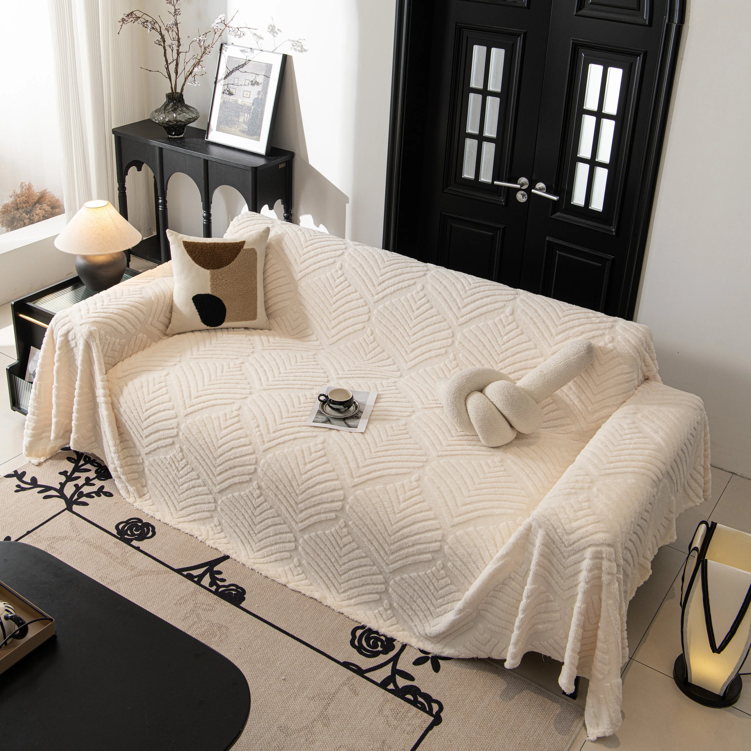 Winter Soft Plush Fleece Sofa Blanket Leaves Jacquard Couch Covers for Couches - Image 21