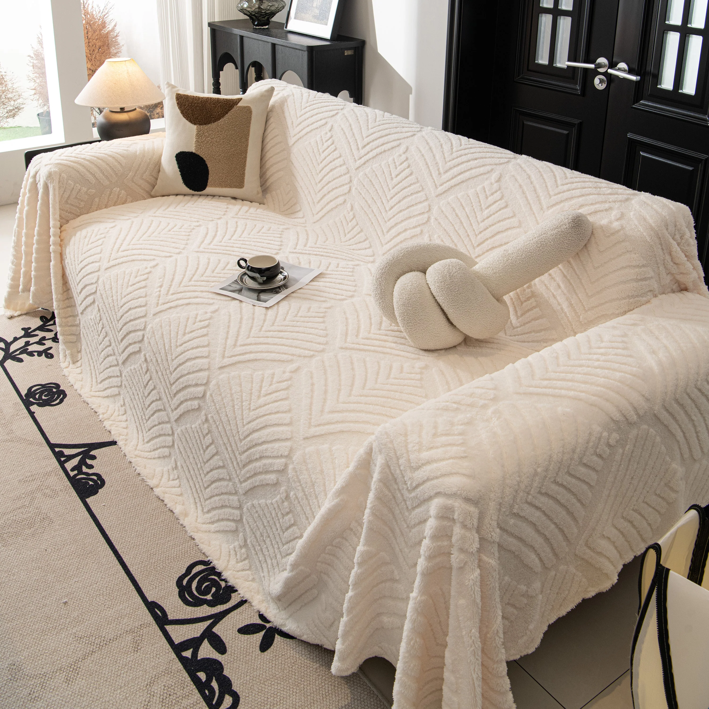 Winter Soft Plush Fleece Sofa Blanket Leaves Jacquard Couch Covers for Couches - Image 22