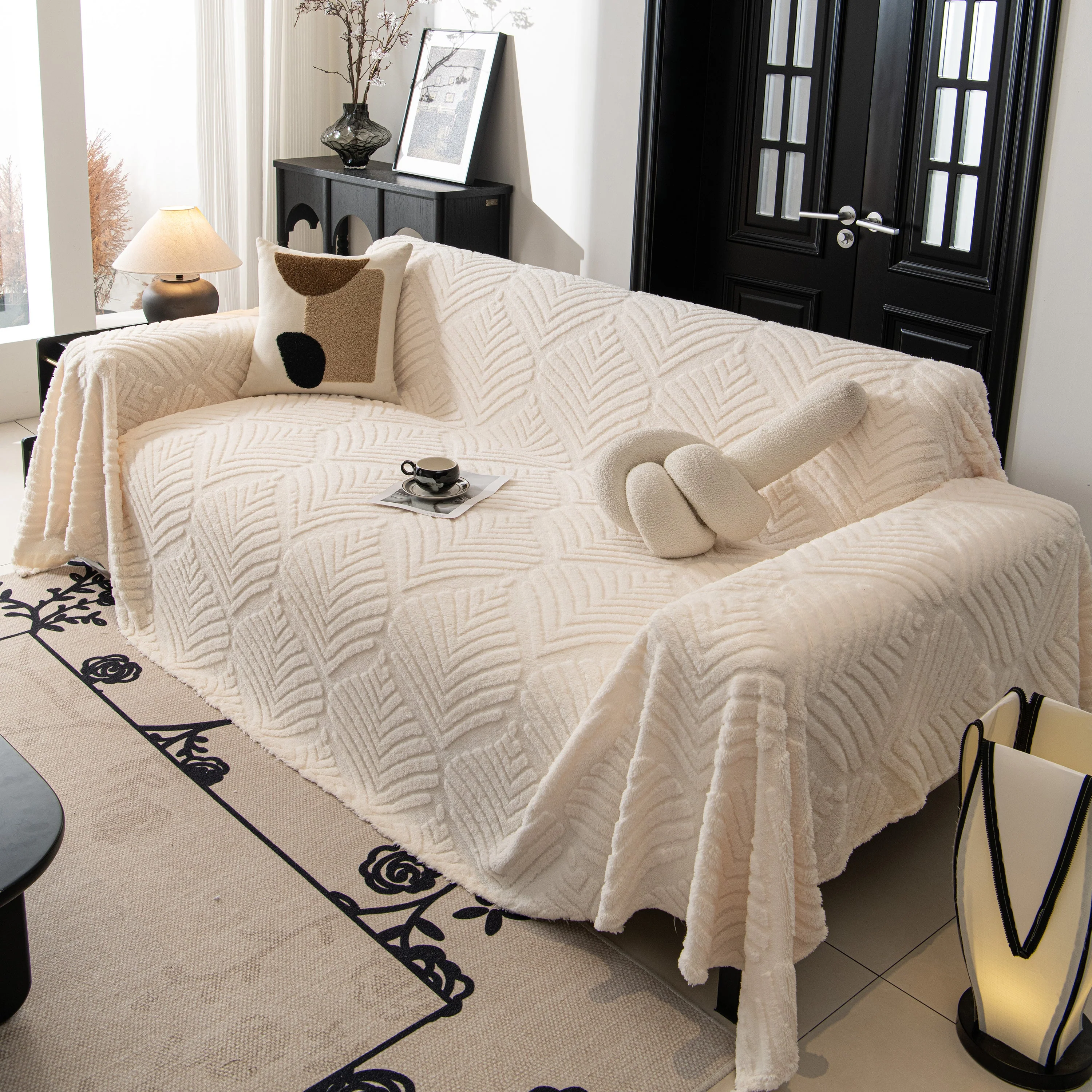 Winter Soft Plush Fleece Sofa Blanket Leaves Jacquard Couch Covers for Couches - Image 23