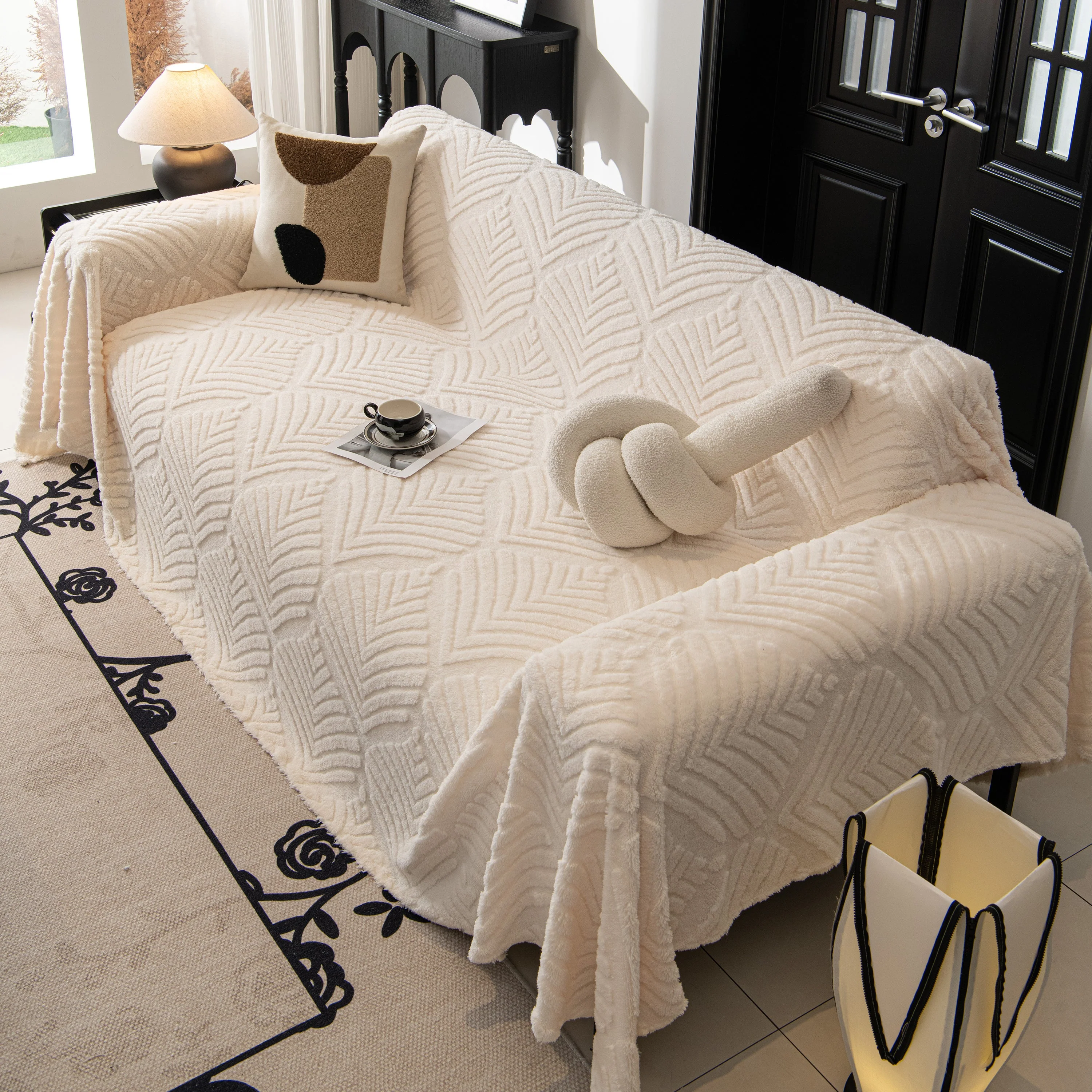 Winter Soft Plush Fleece Sofa Blanket Leaves Jacquard Couch Covers for Couches - Image 24
