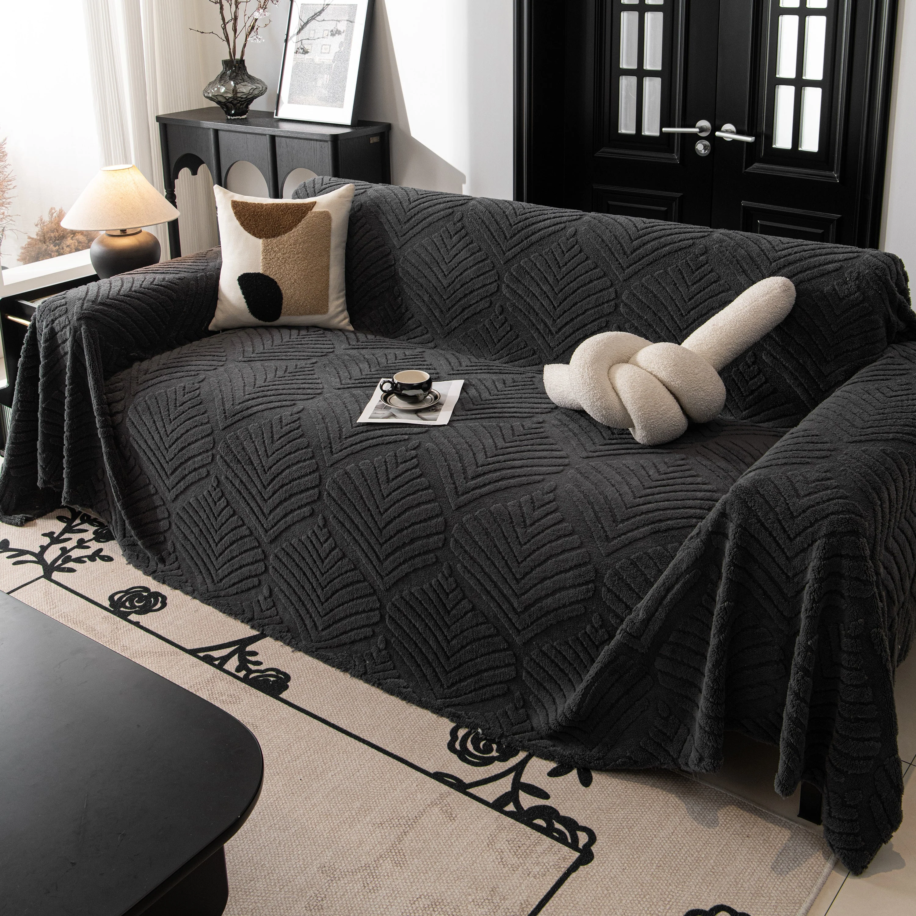 Winter Soft Plush Fleece Sofa Blanket Leaves Jacquard Couch Covers for Couches - Image 26