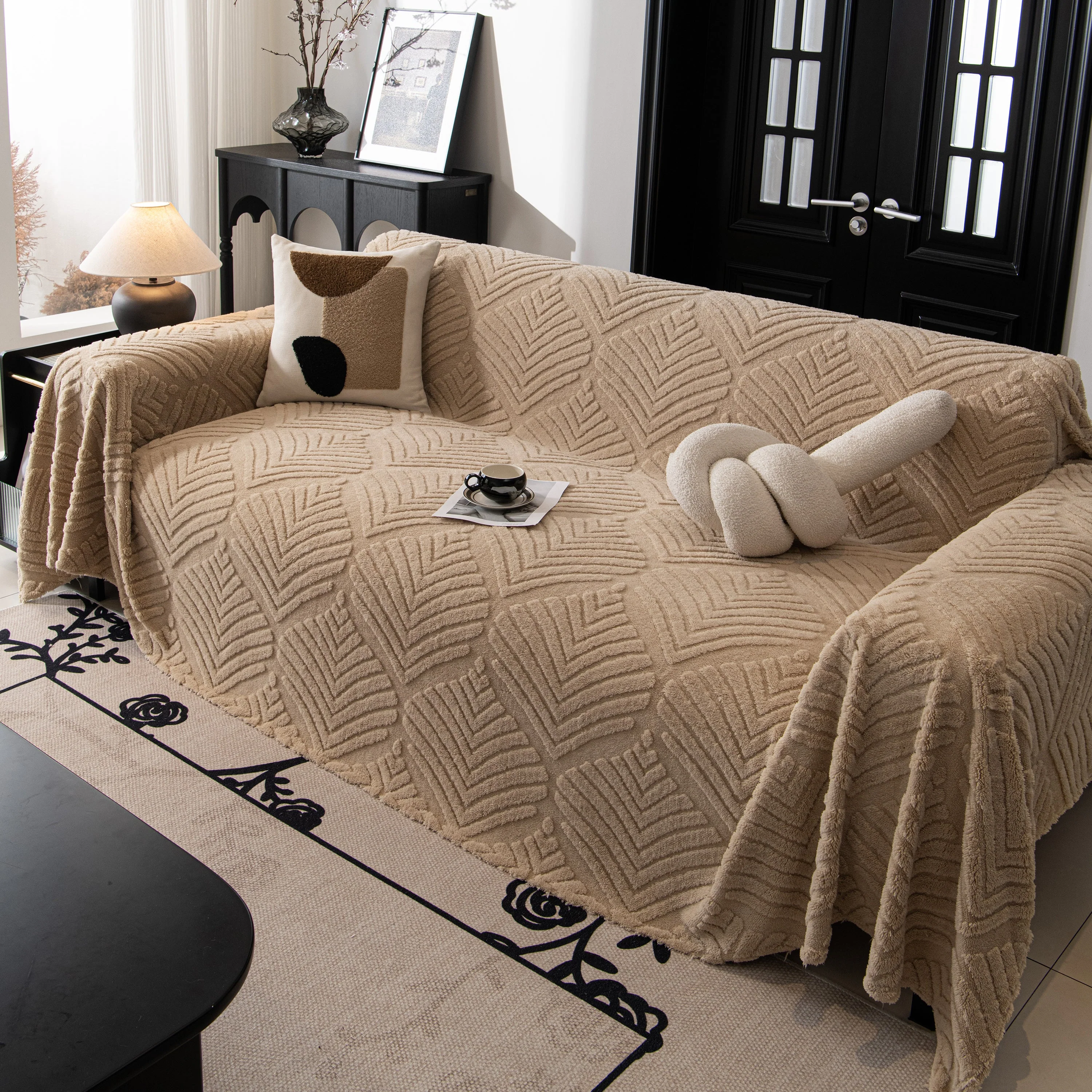 Winter Soft Plush Fleece Sofa Blanket Leaves Jacquard Couch Covers for Couches - Image 27