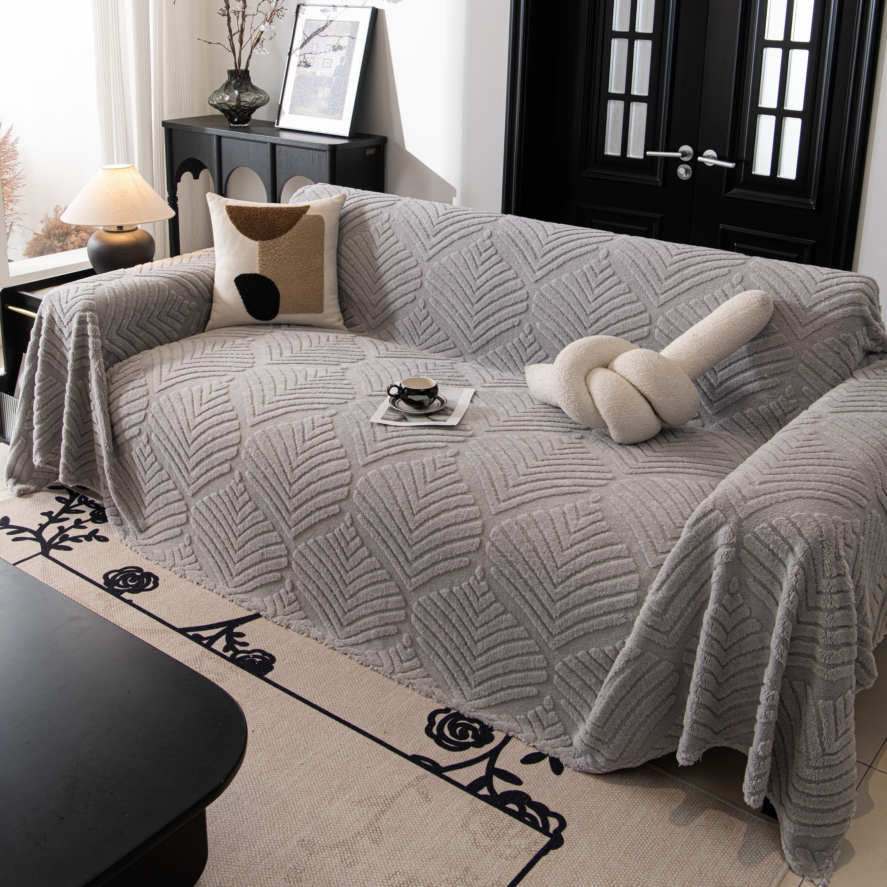 Winter Soft Plush Fleece Sofa Blanket Leaves Jacquard Couch Covers for Couches - Image 28