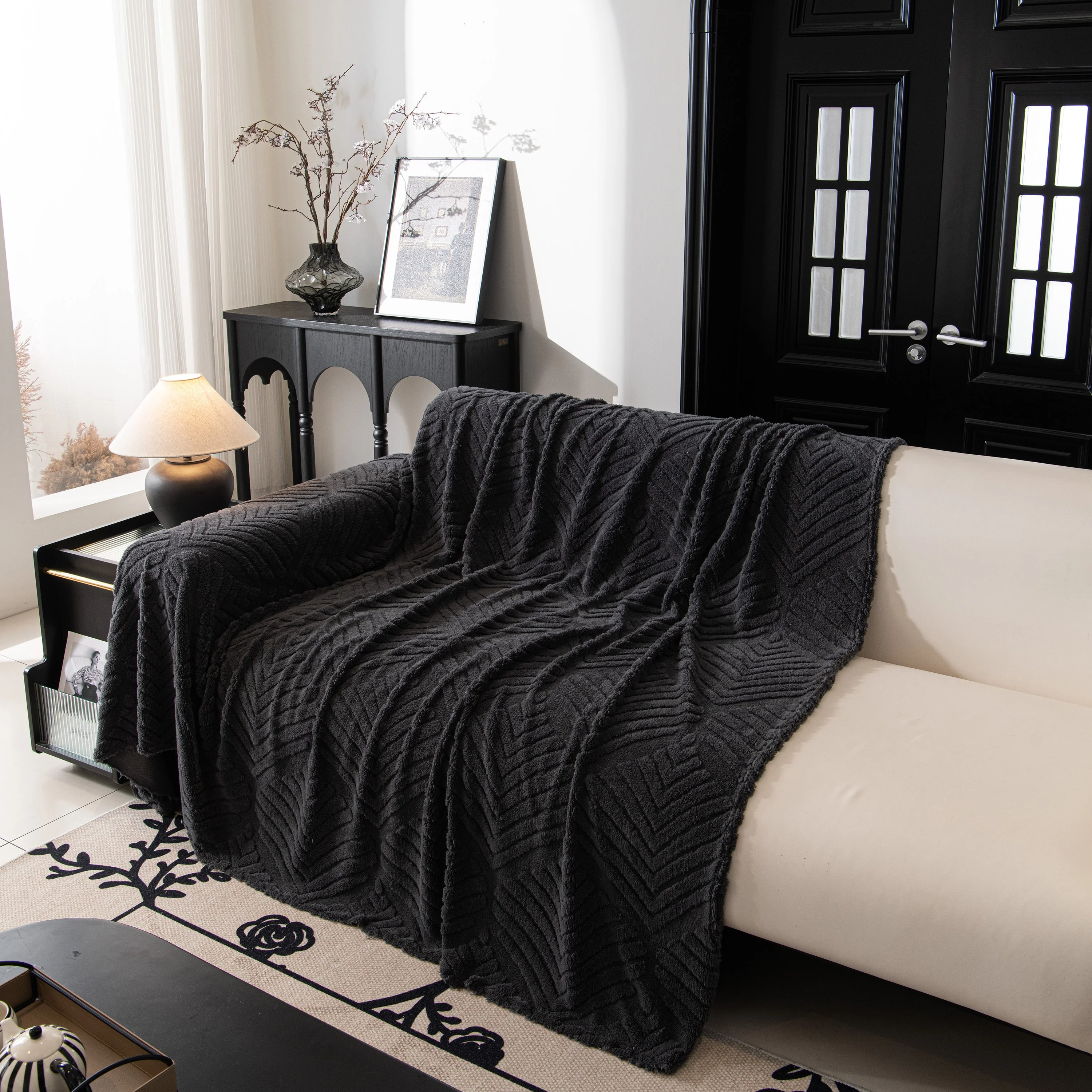 Winter Soft Plush Fleece Sofa Blanket Leaves Jacquard Couch Covers for Couches - Image 30