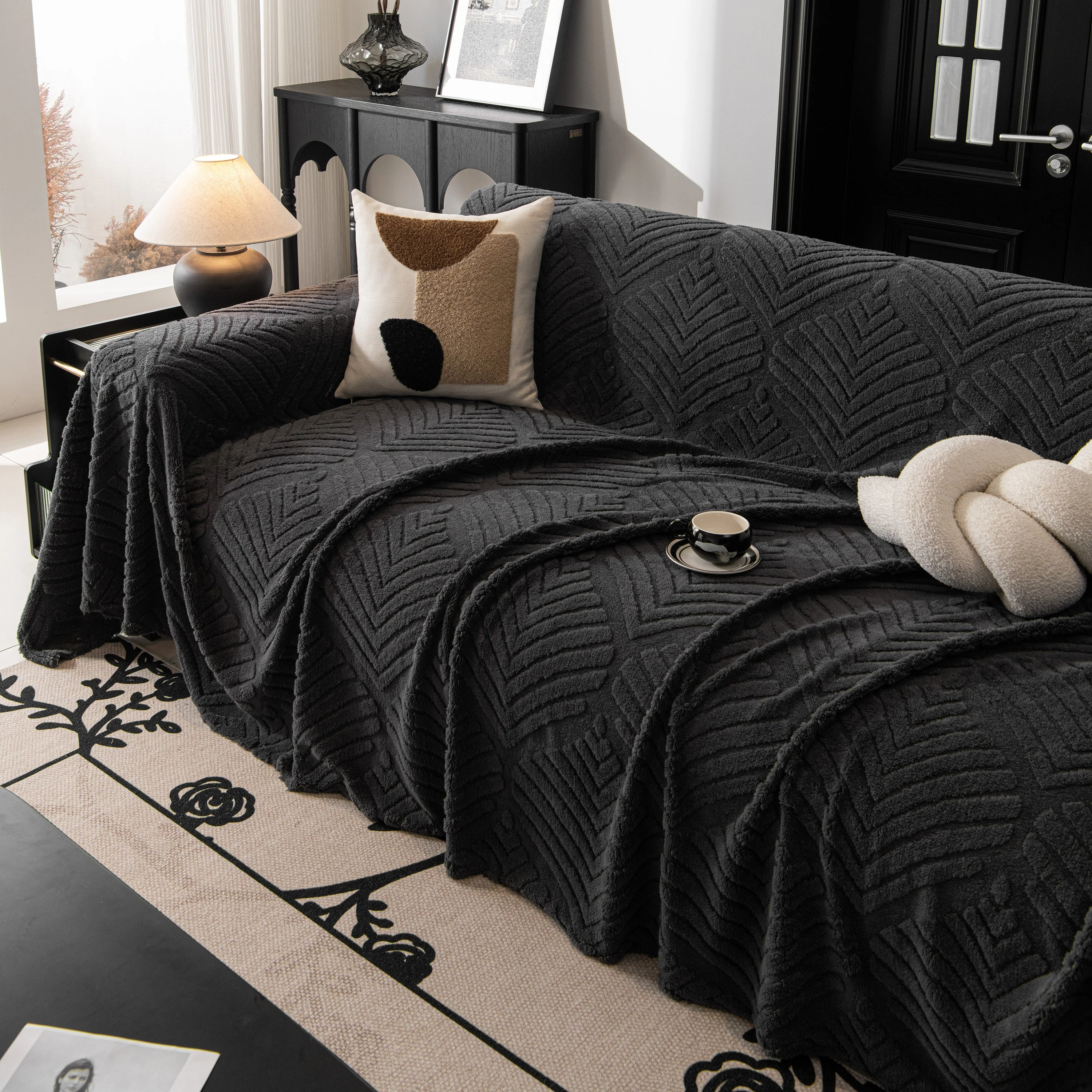 Winter Soft Plush Fleece Sofa Blanket Leaves Jacquard Couch Covers for Couches - Image 33