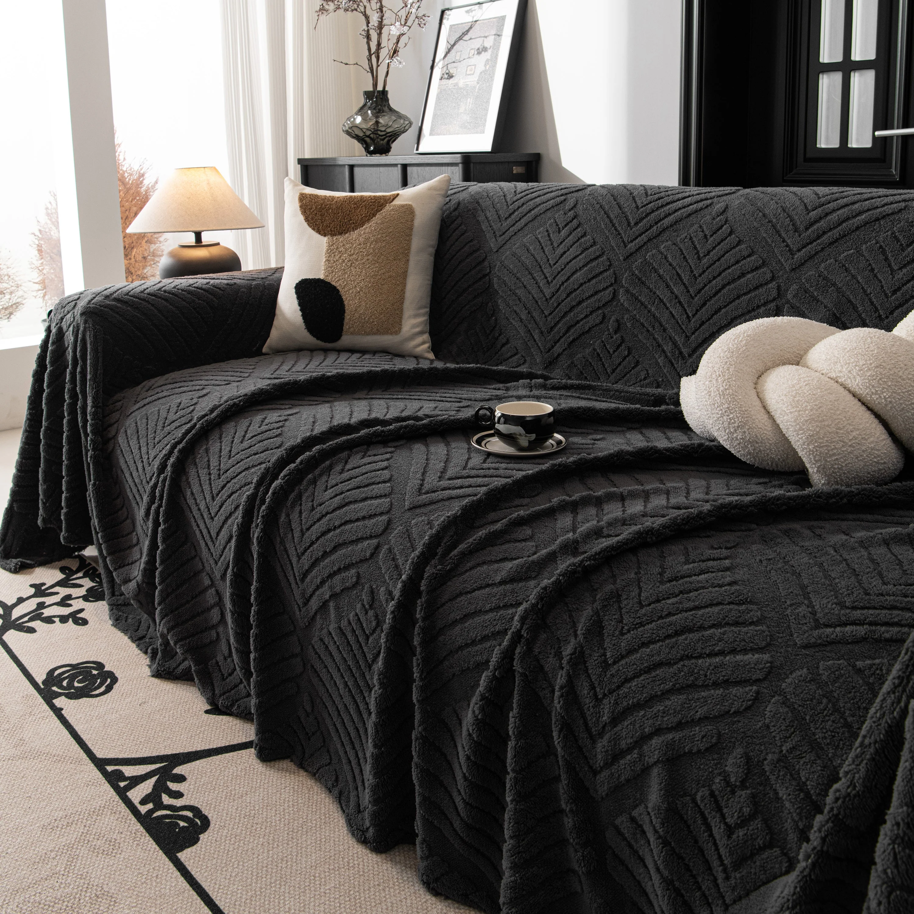 Winter Soft Plush Fleece Sofa Blanket Leaves Jacquard Couch Covers for Couches - Image 34