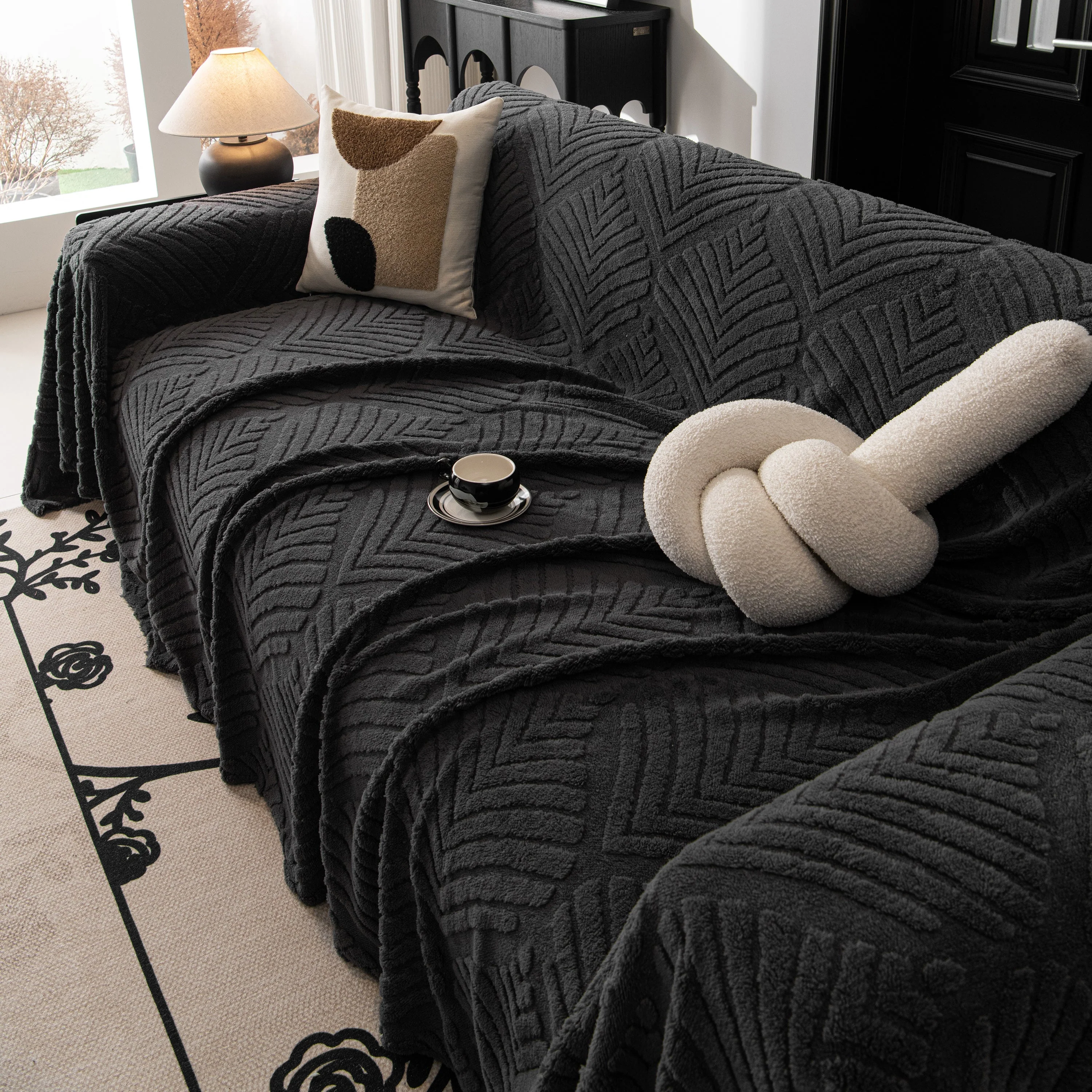 Winter Soft Plush Fleece Sofa Blanket Leaves Jacquard Couch Covers for Couches - Image 35