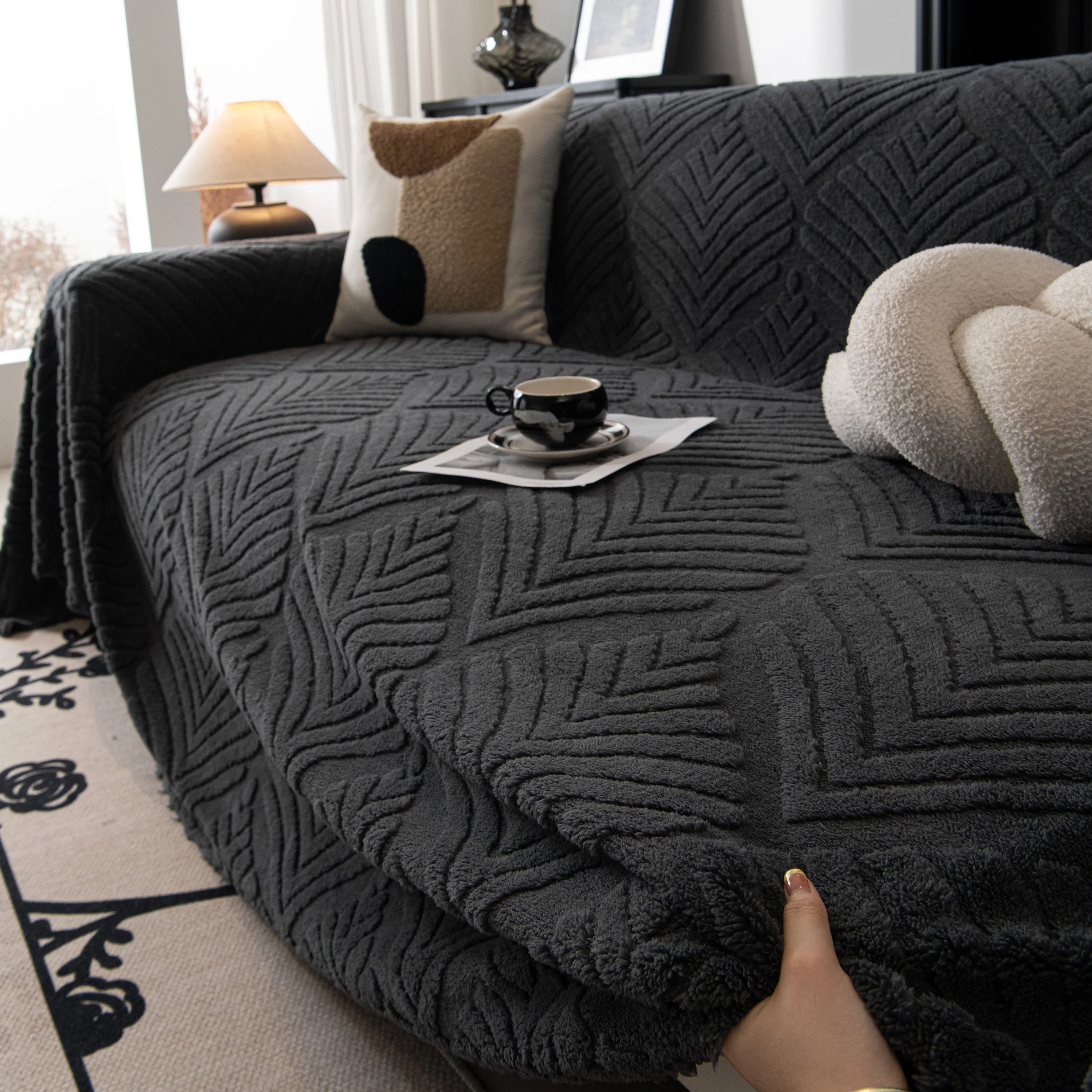 Winter Soft Plush Fleece Sofa Blanket Leaves Jacquard Couch Covers for Couches - Image 36