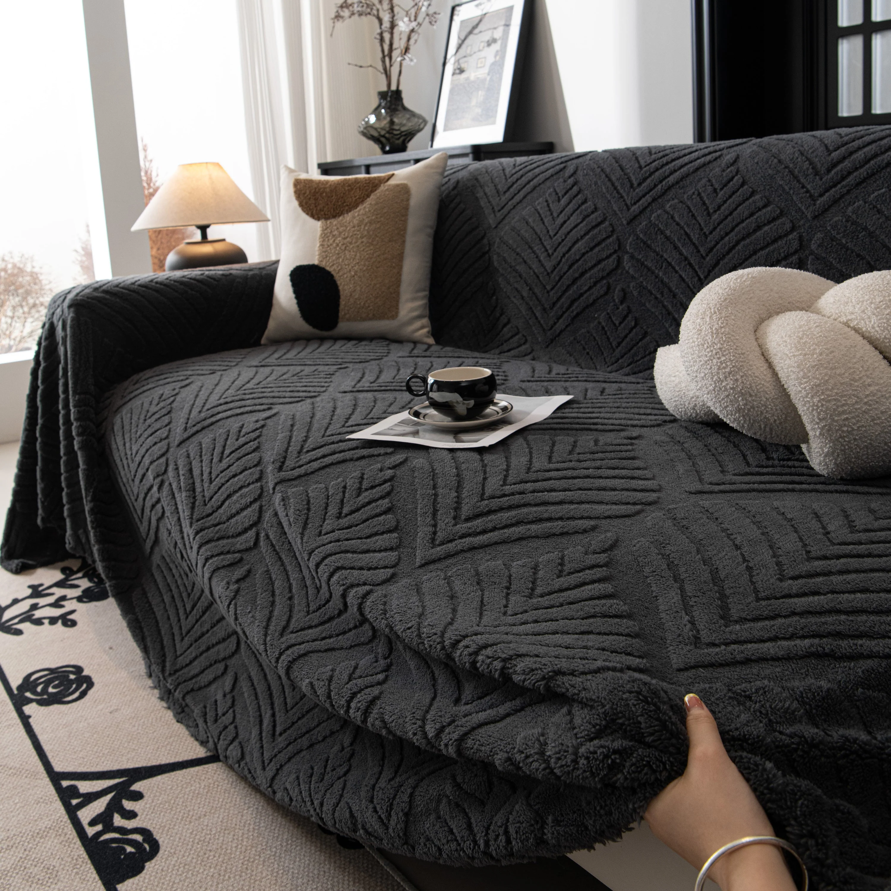 Winter Soft Plush Fleece Sofa Blanket Leaves Jacquard Couch Covers for Couches - Image 37