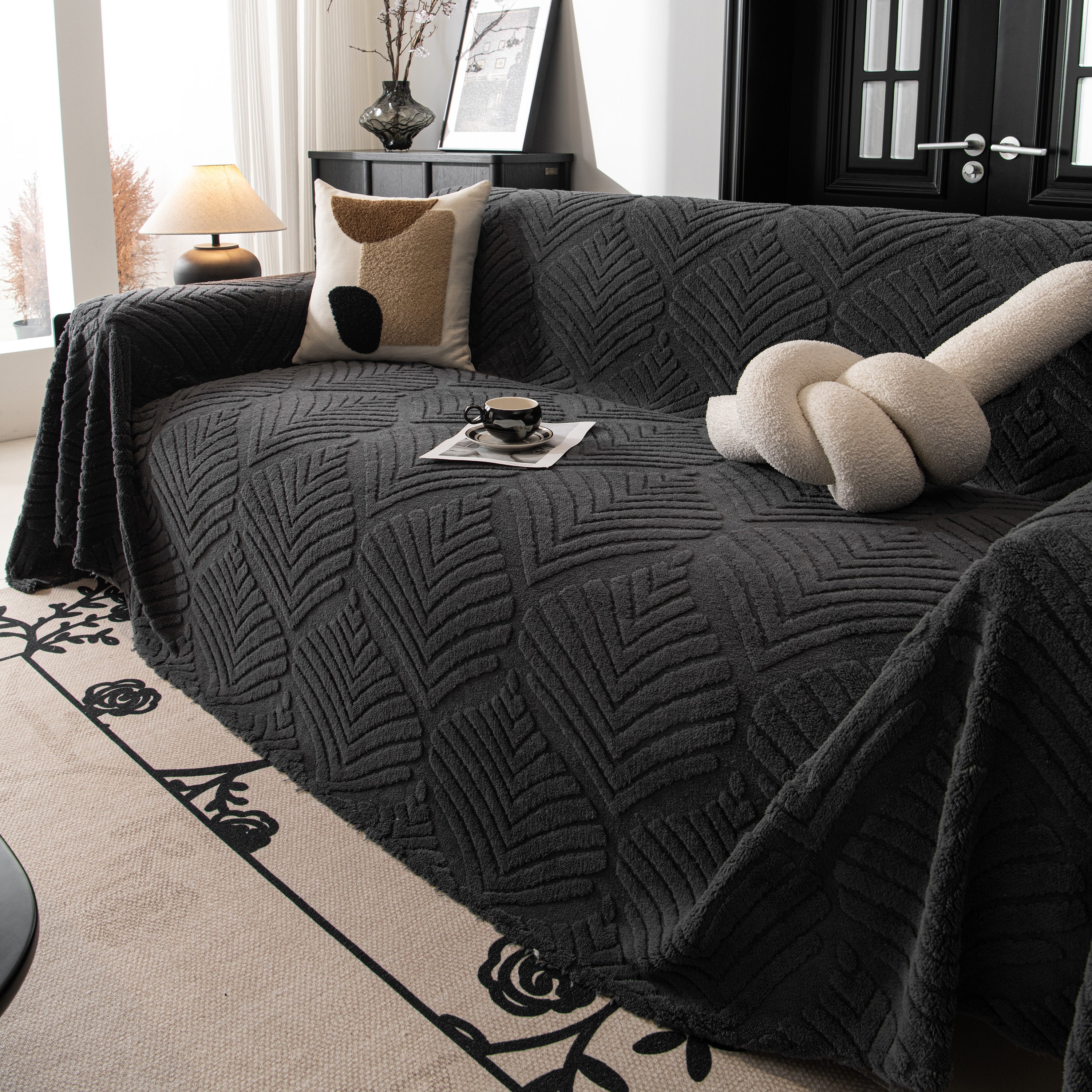 Winter Soft Plush Fleece Sofa Blanket Leaves Jacquard Couch Covers for Couches - Image 38