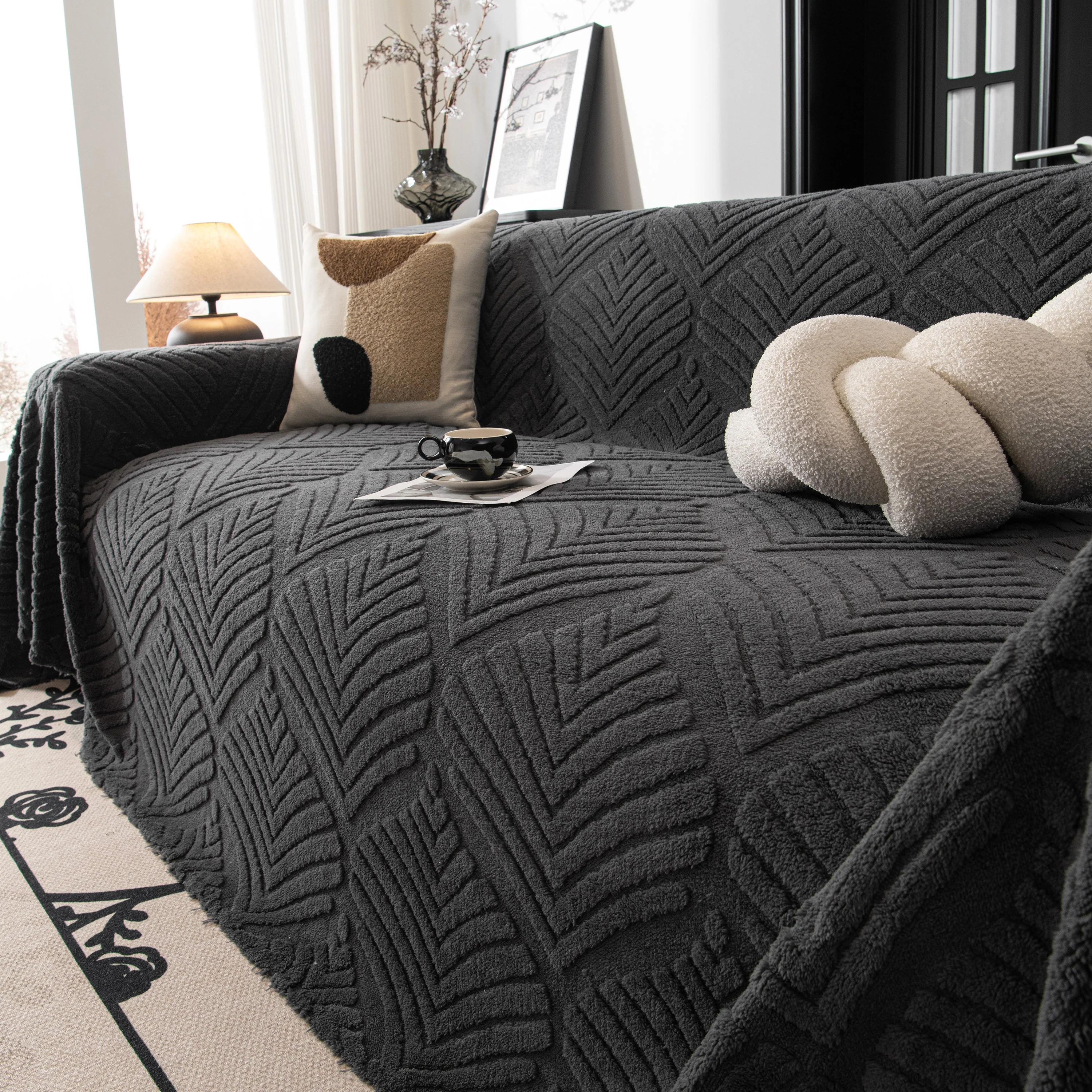 Winter Soft Plush Fleece Sofa Blanket Leaves Jacquard Couch Covers for Couches - Image 39