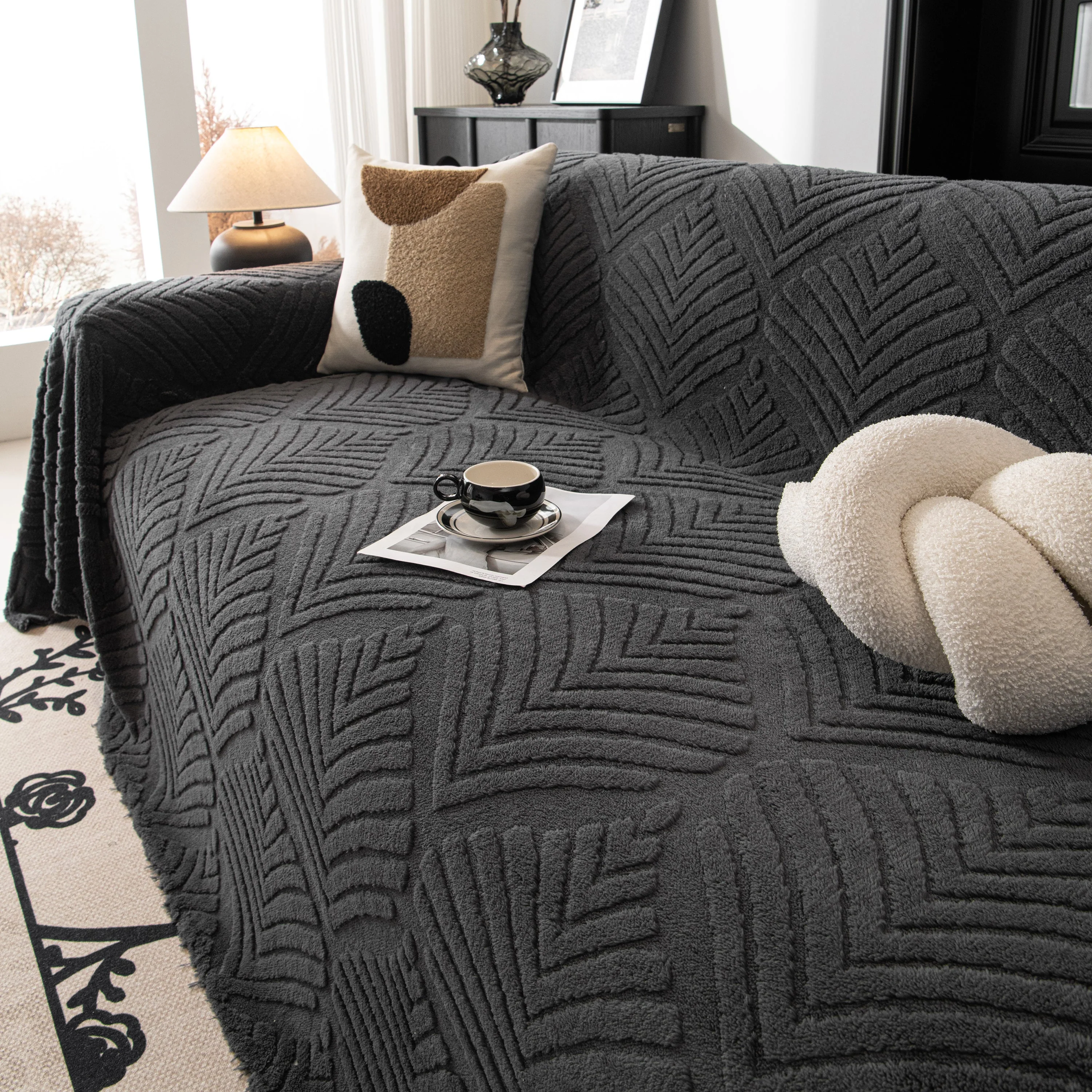 Winter Soft Plush Fleece Sofa Blanket Leaves Jacquard Couch Covers for Couches - Image 40