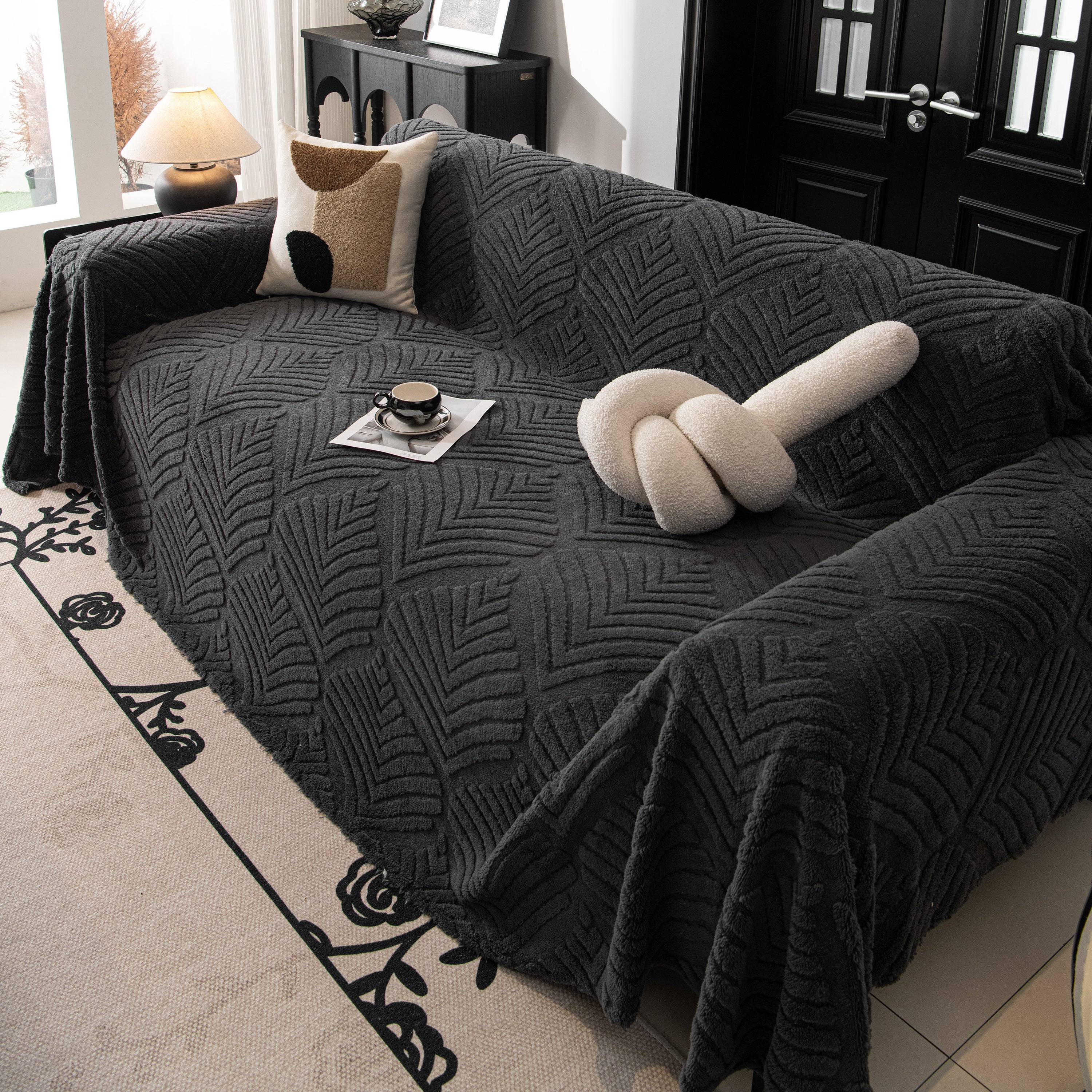 Winter Soft Plush Fleece Sofa Blanket Leaves Jacquard Couch Covers for Couches - Image 41