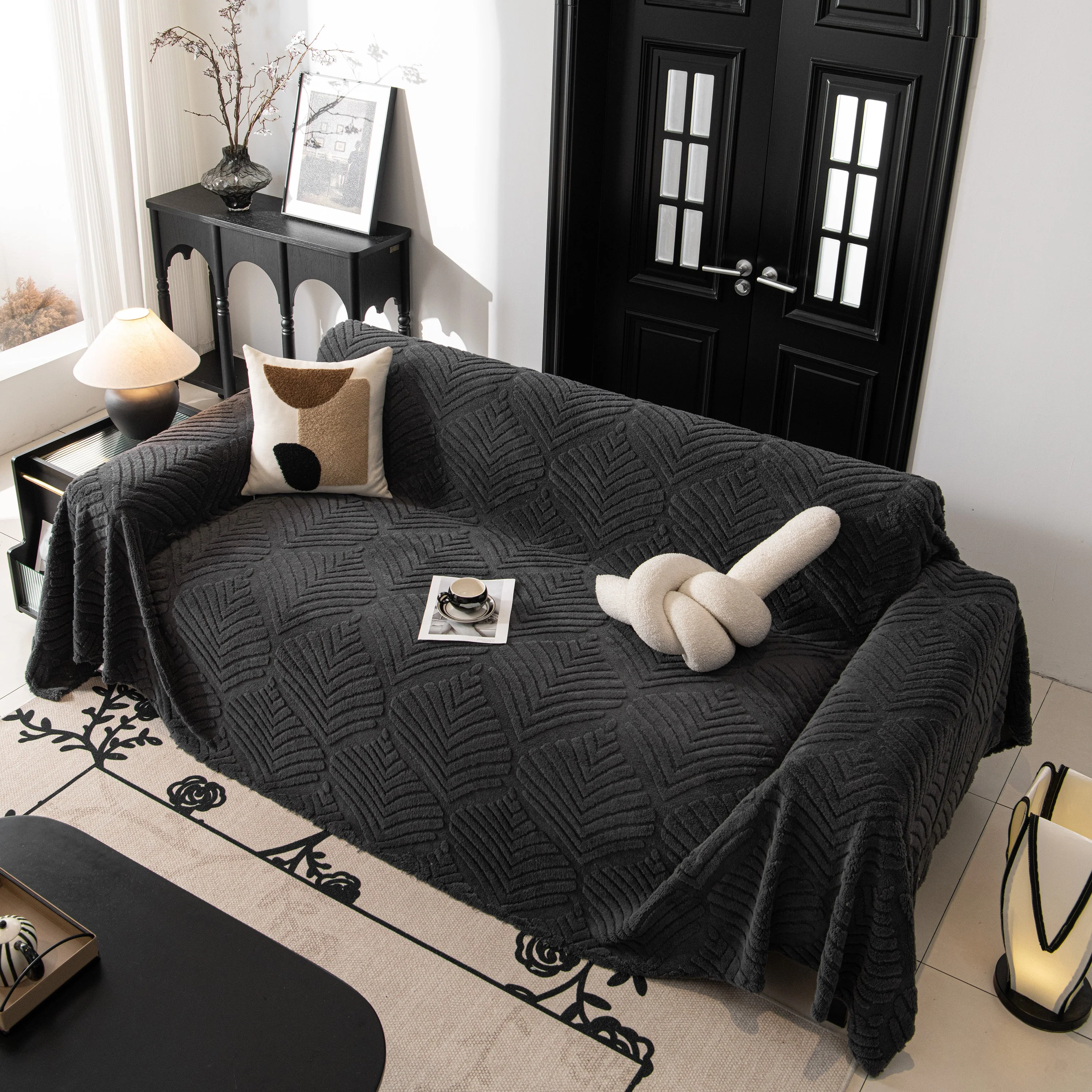 Winter Soft Plush Fleece Sofa Blanket Leaves Jacquard Couch Covers for Couches - Image 42
