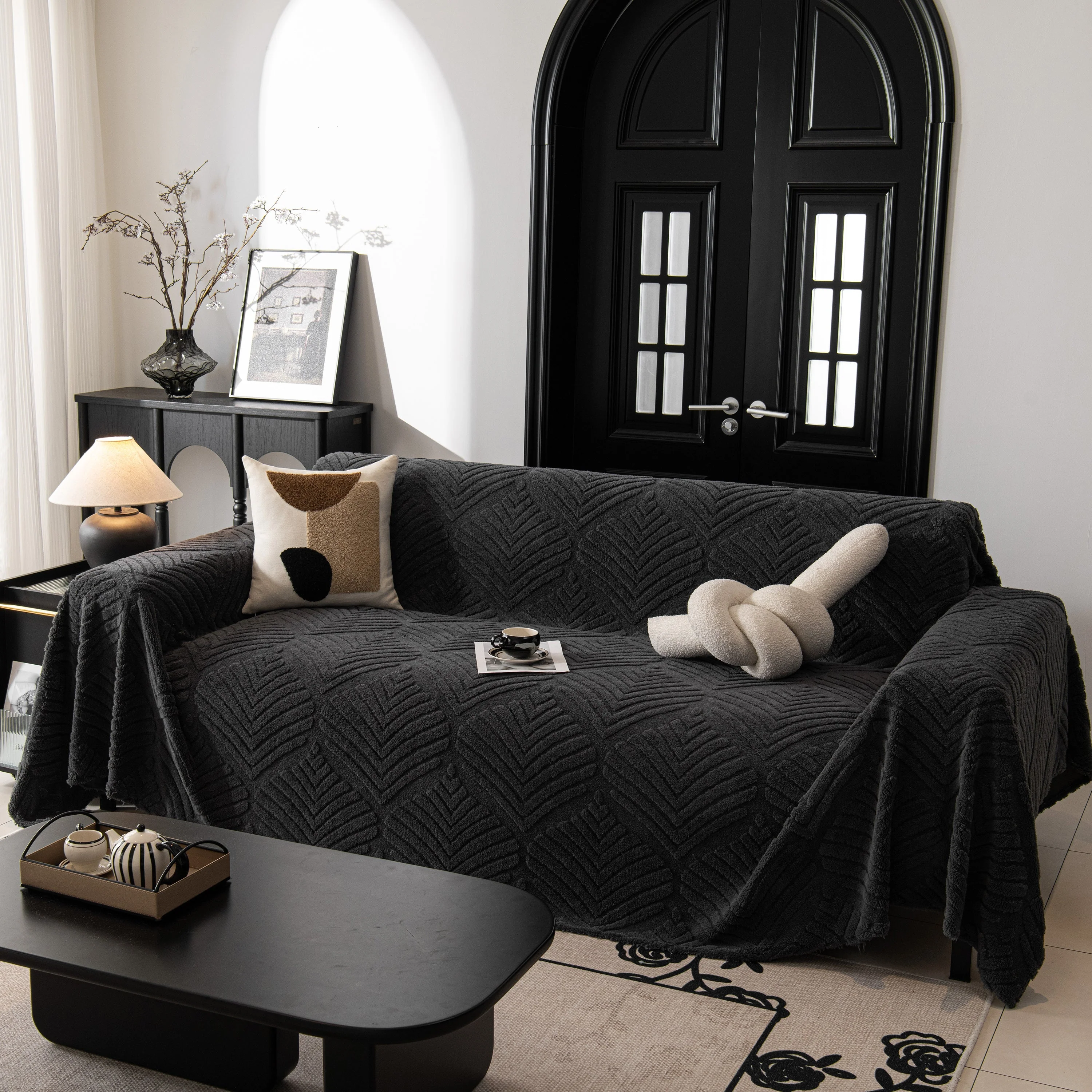 Winter Soft Plush Fleece Sofa Blanket Leaves Jacquard Couch Covers for Couches - Image 43