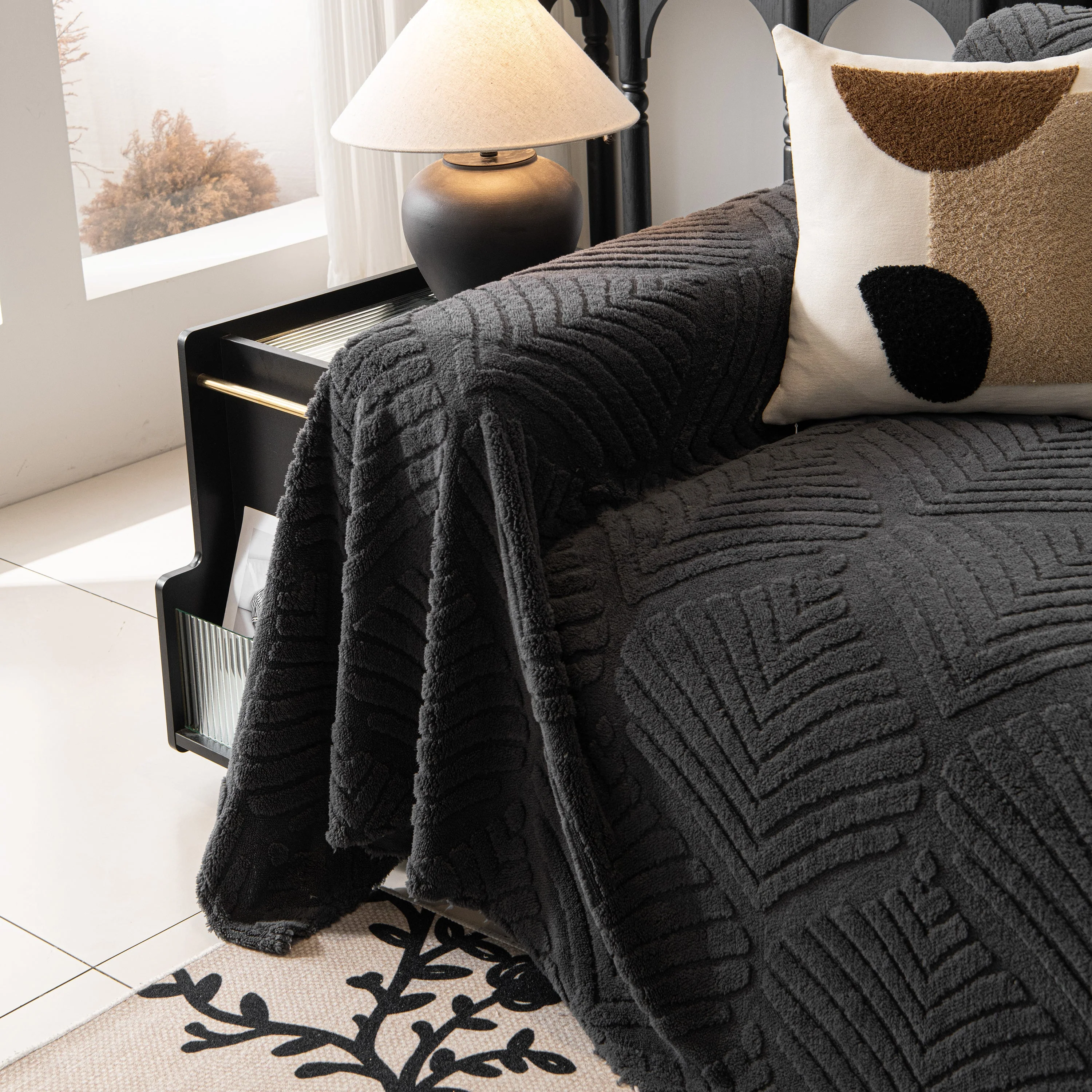 Winter Soft Plush Fleece Sofa Blanket Leaves Jacquard Couch Covers for Couches - Image 44
