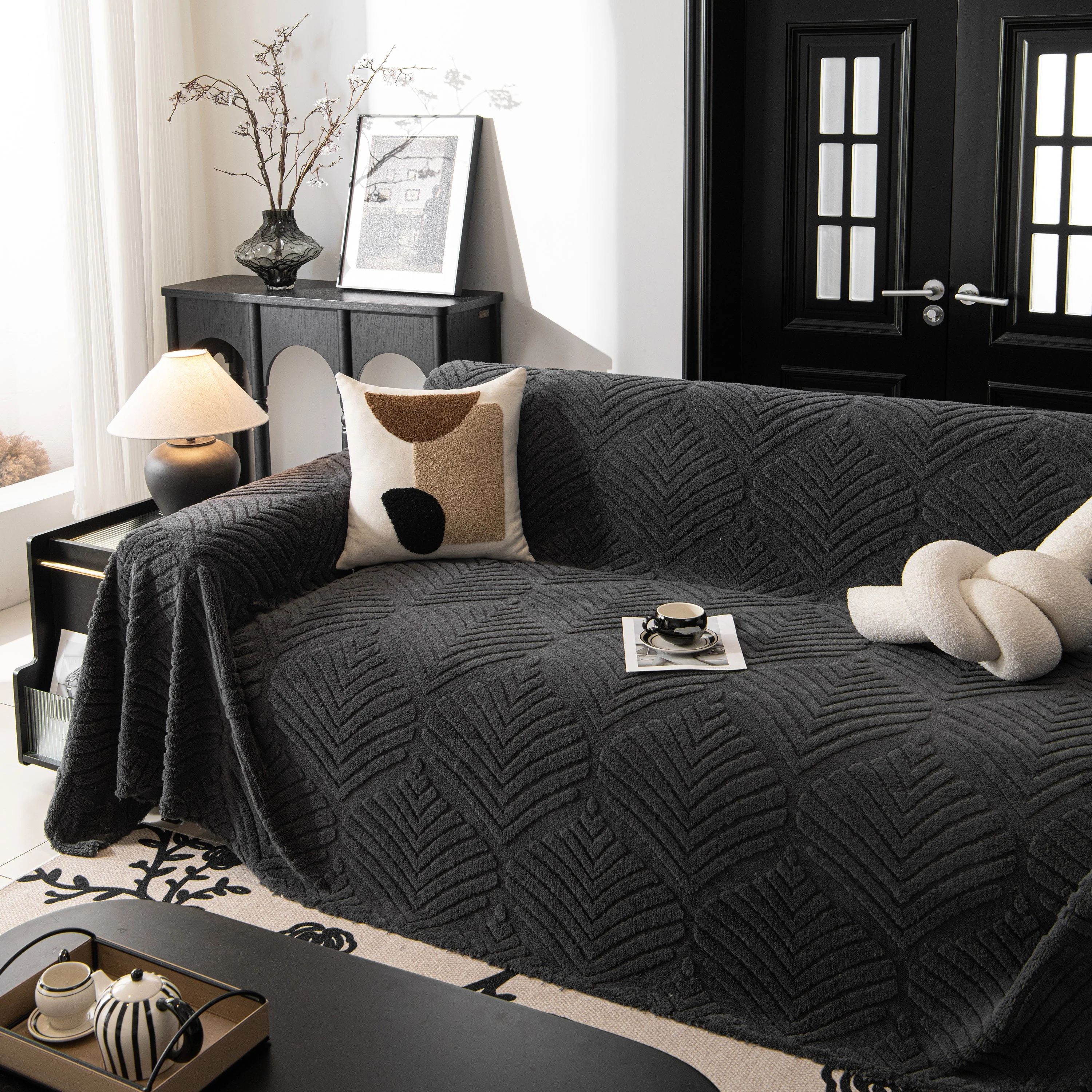 Winter Soft Plush Fleece Sofa Blanket Leaves Jacquard Couch Covers for Couches - Image 45