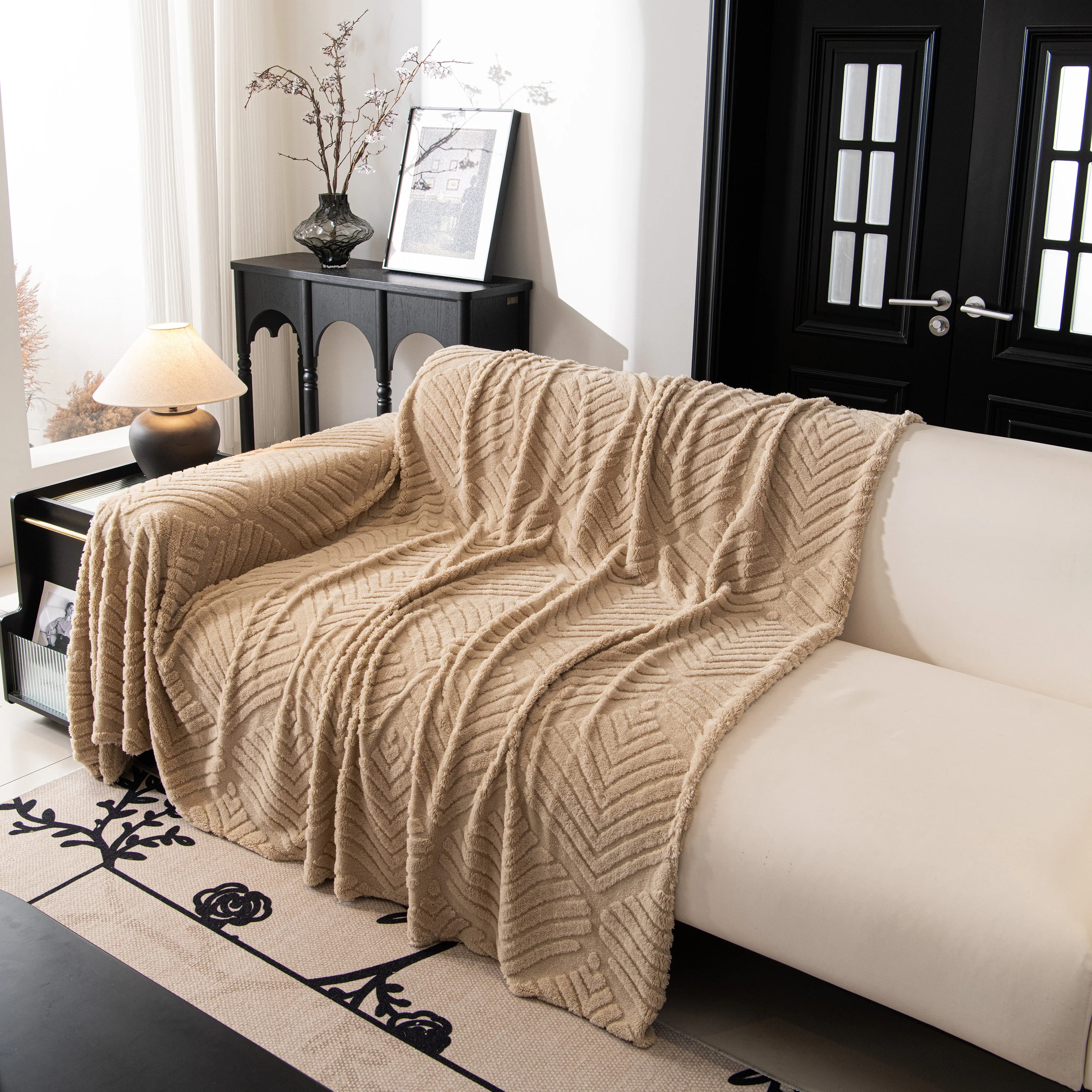 Winter Soft Plush Fleece Sofa Blanket Leaves Jacquard Couch Covers for Couches - Image 49