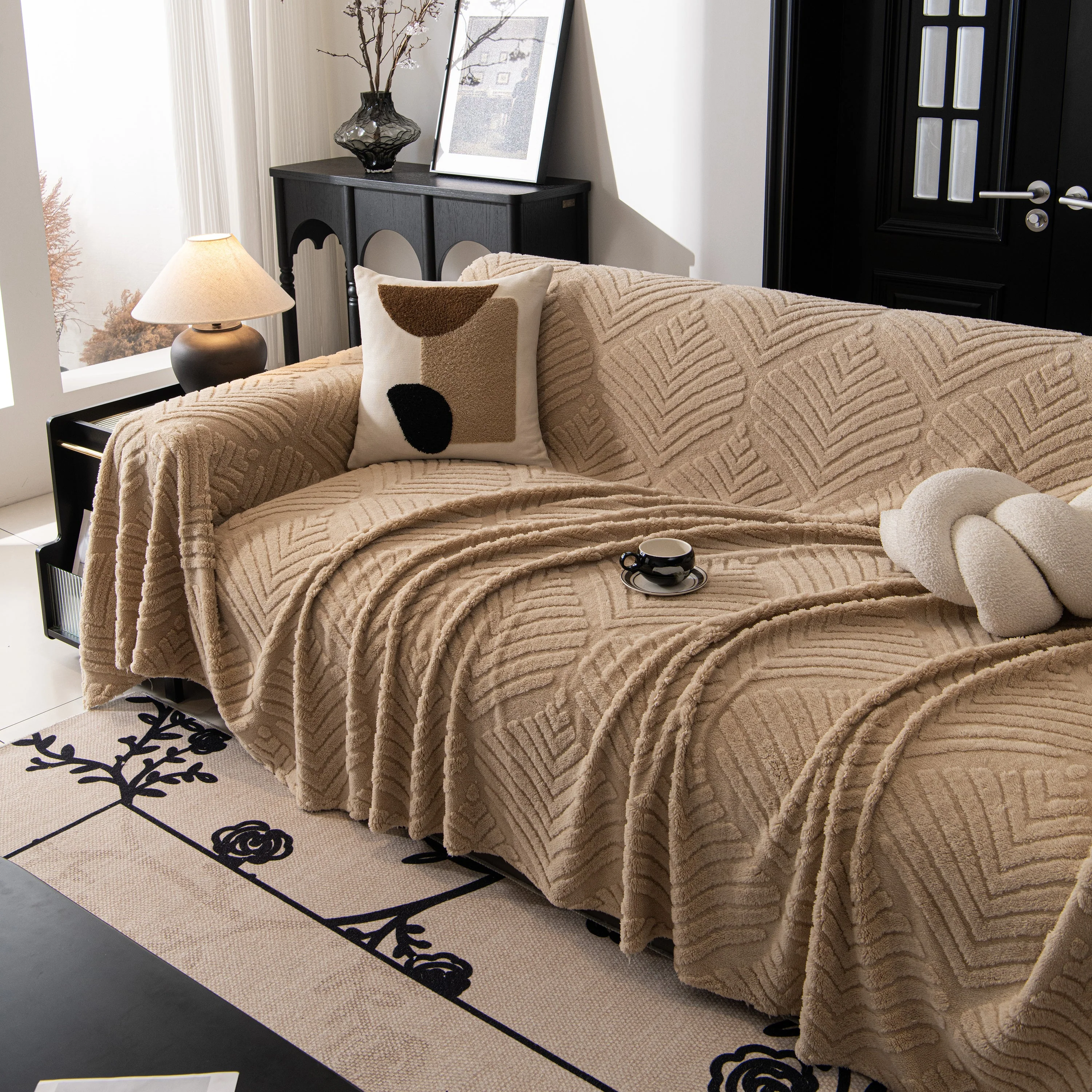 Winter Soft Plush Fleece Sofa Blanket Leaves Jacquard Couch Covers for Couches - Image 52