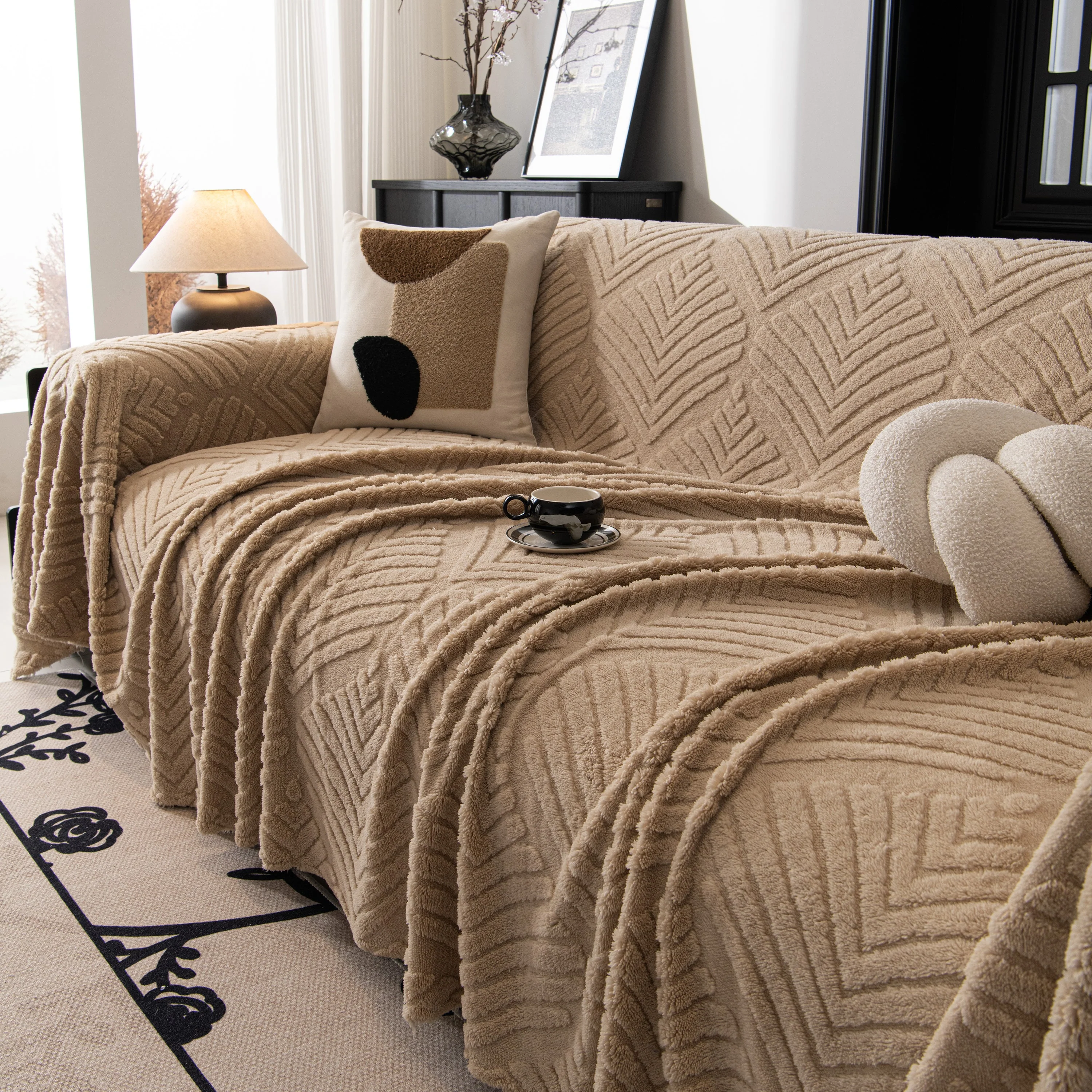 Winter Soft Plush Fleece Sofa Blanket Leaves Jacquard Couch Covers for Couches - Image 53