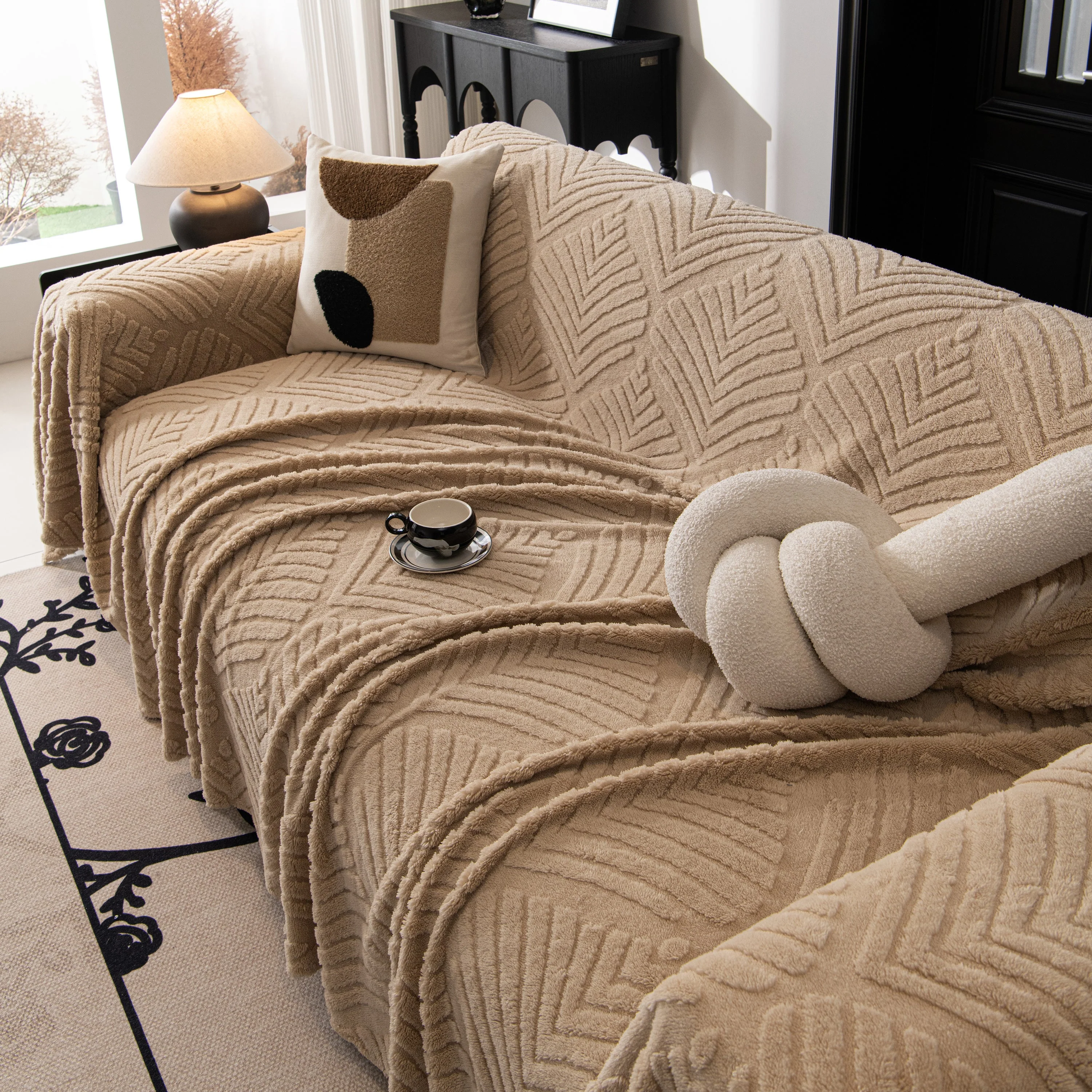Winter Soft Plush Fleece Sofa Blanket Leaves Jacquard Couch Covers for Couches - Image 54