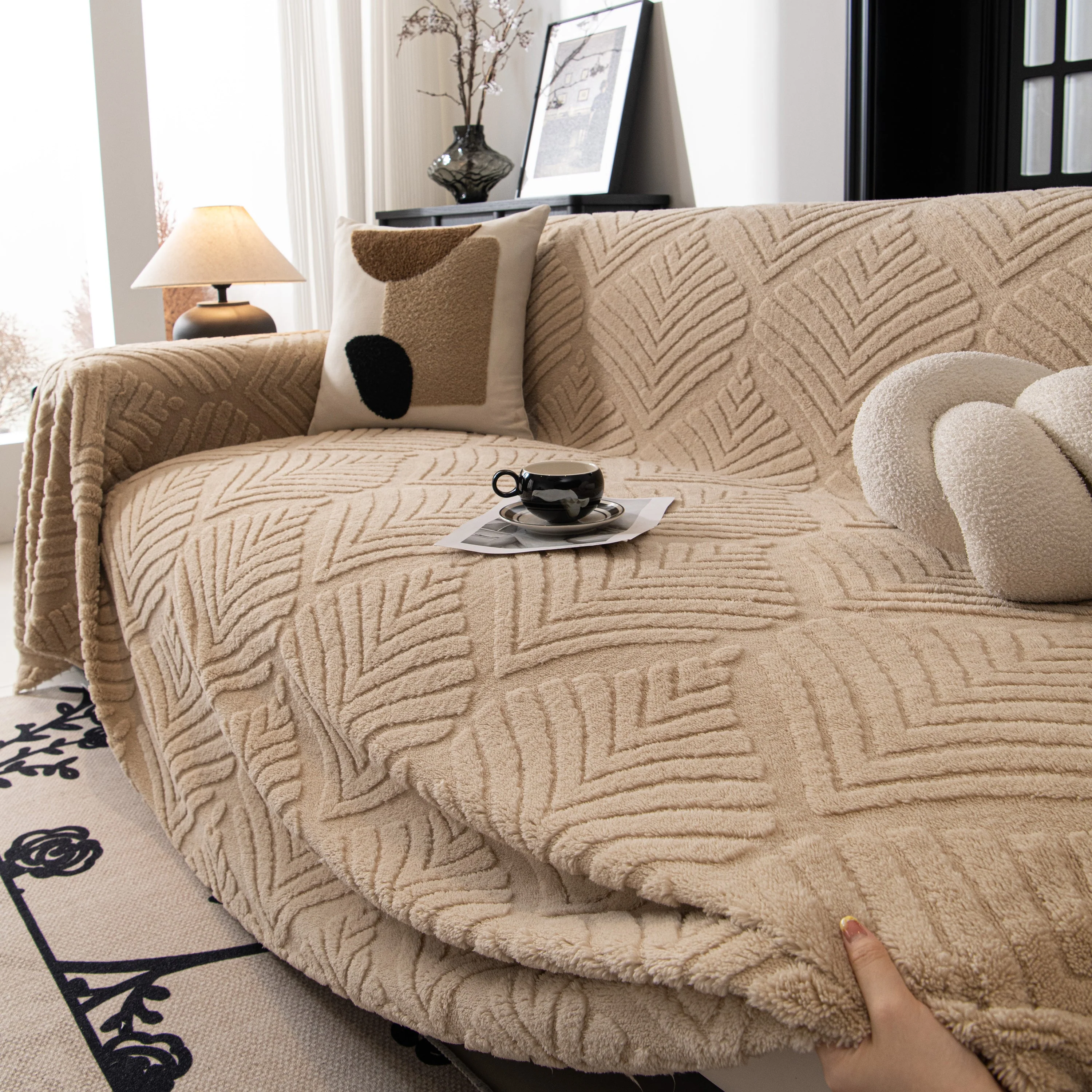 Winter Soft Plush Fleece Sofa Blanket Leaves Jacquard Couch Covers for Couches - Image 55