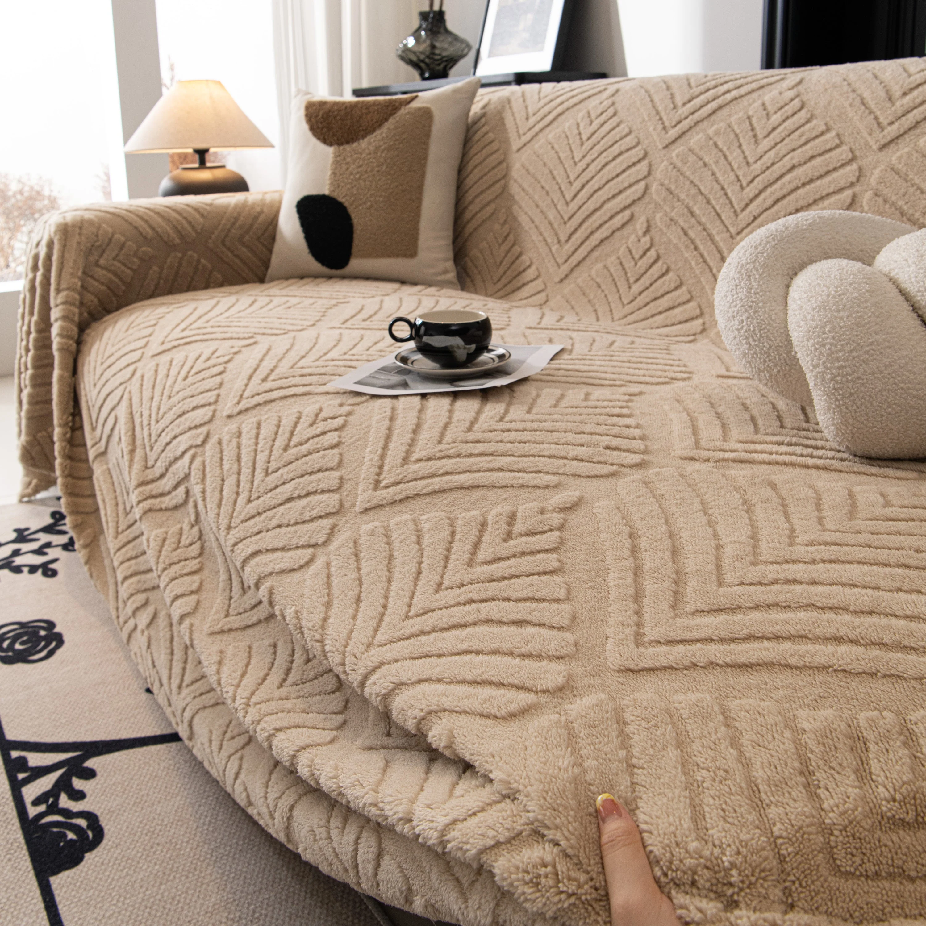 Winter Soft Plush Fleece Sofa Blanket Leaves Jacquard Couch Covers for Couches - Image 56