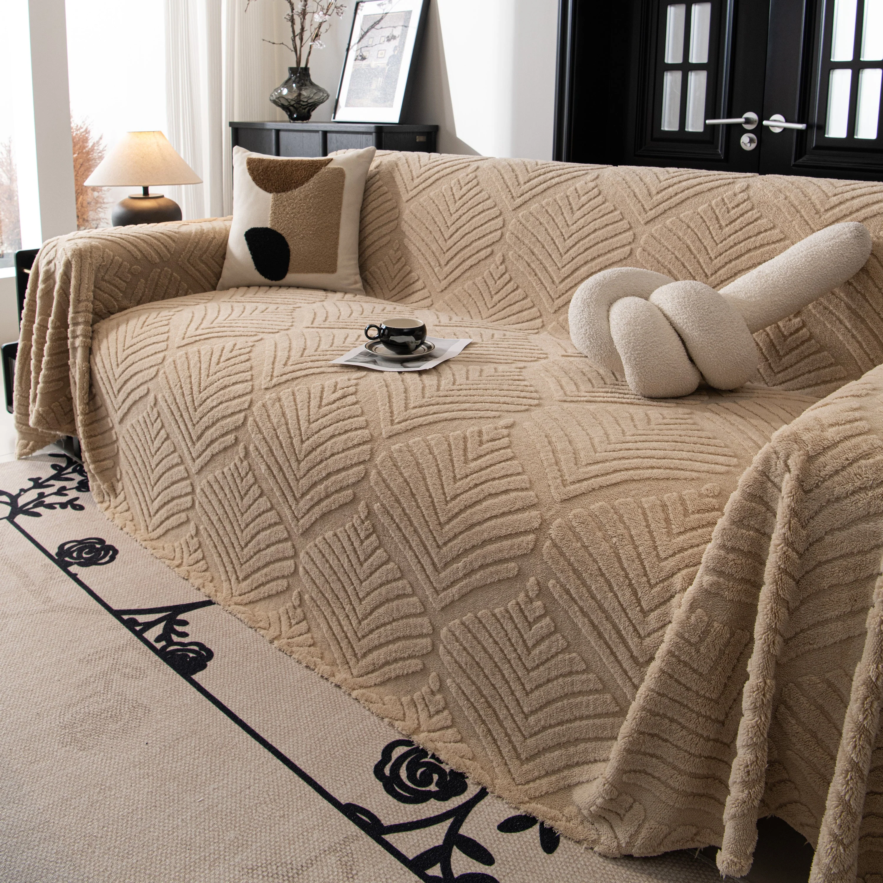 Winter Soft Plush Fleece Sofa Blanket Leaves Jacquard Couch Covers for Couches - Image 57