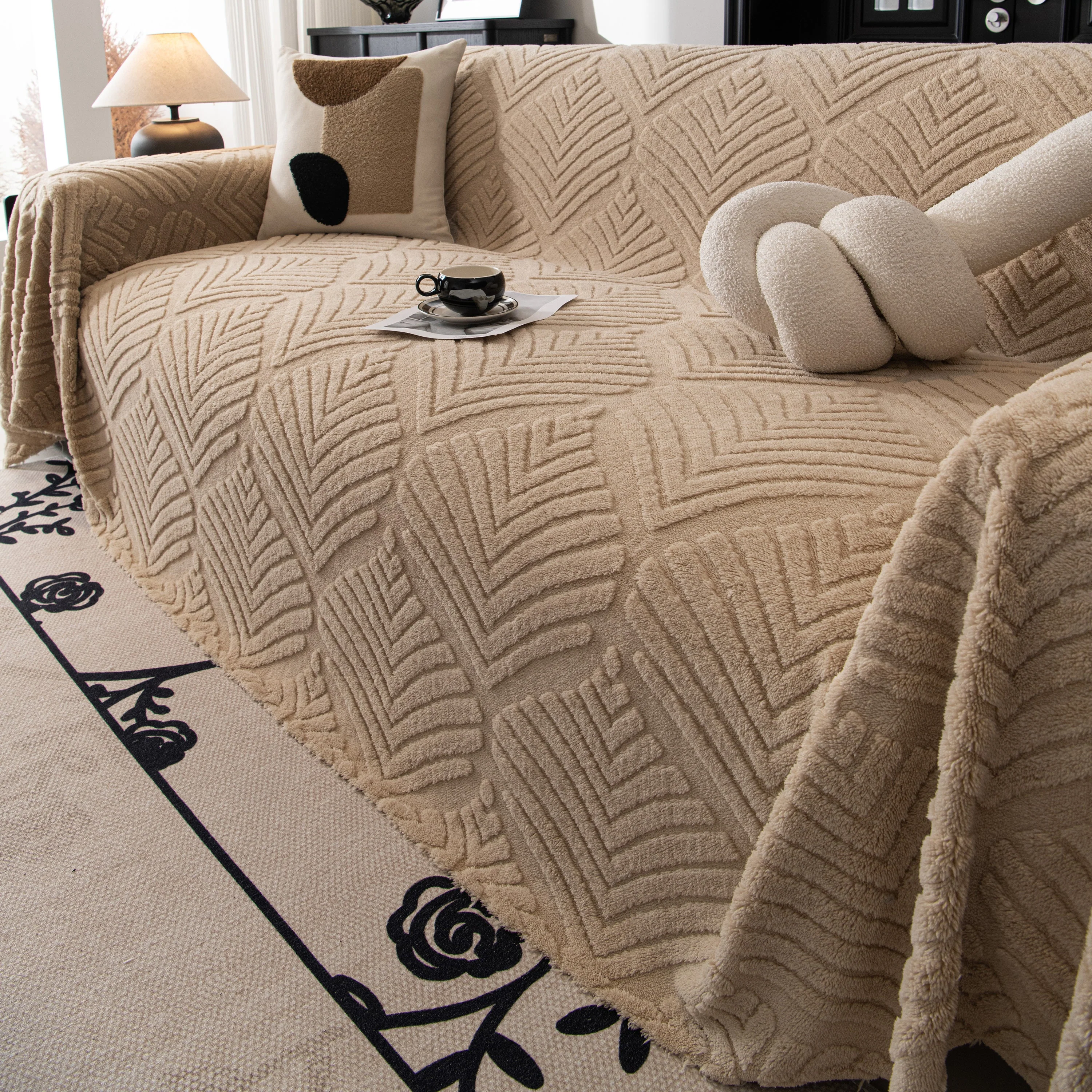 Winter Soft Plush Fleece Sofa Blanket Leaves Jacquard Couch Covers for Couches - Image 58