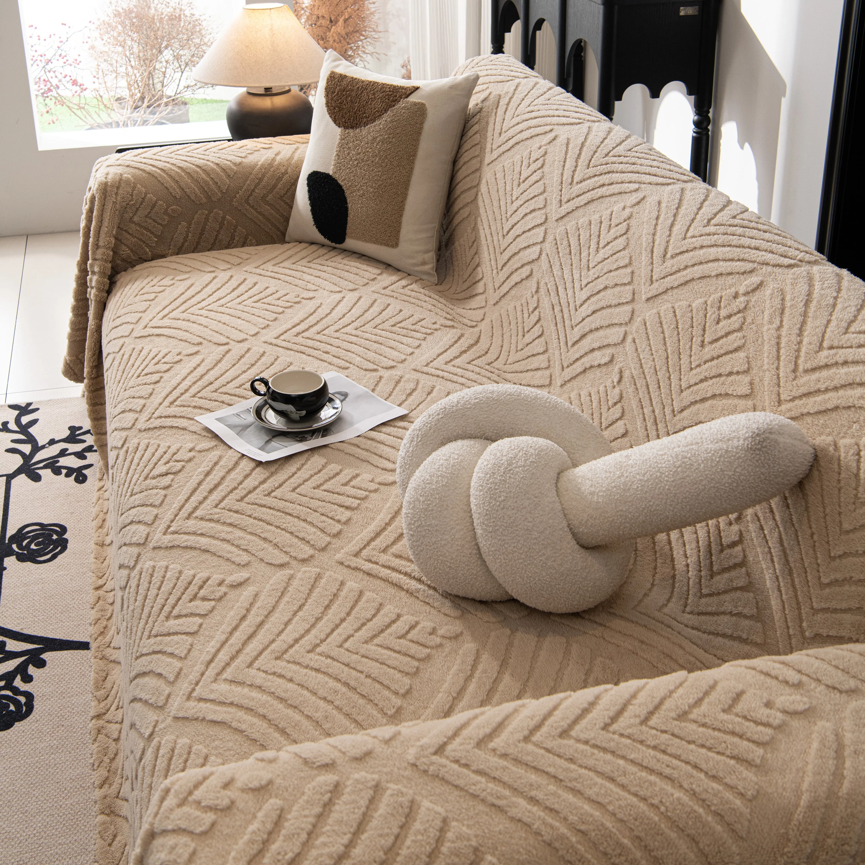 Winter Soft Plush Fleece Sofa Blanket Leaves Jacquard Couch Covers for Couches - Image 59