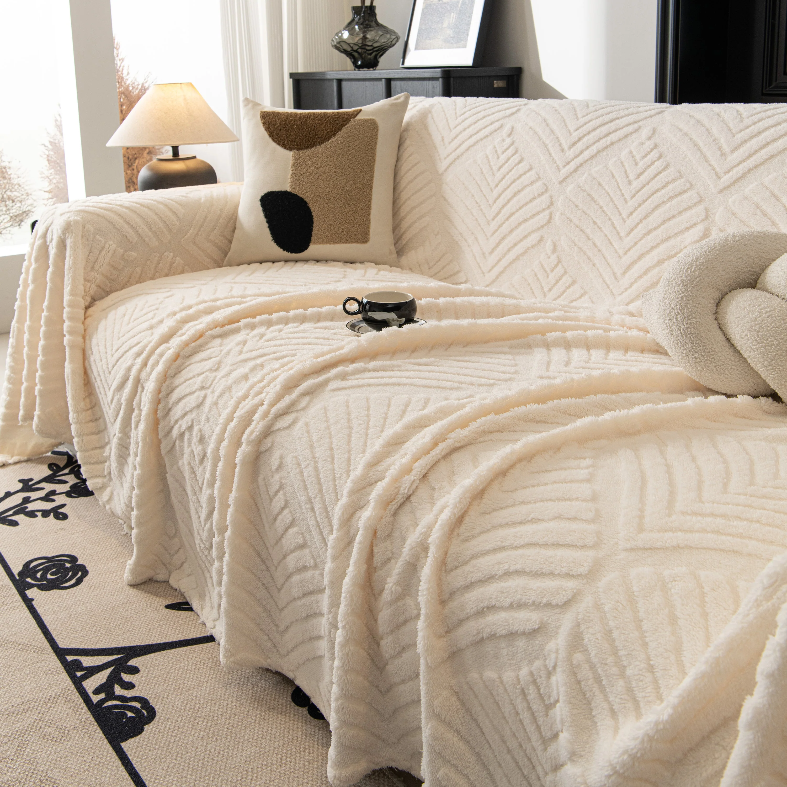 Winter Soft Plush Fleece Sofa Blanket Leaves Jacquard Couch Covers for Couches - Image 6
