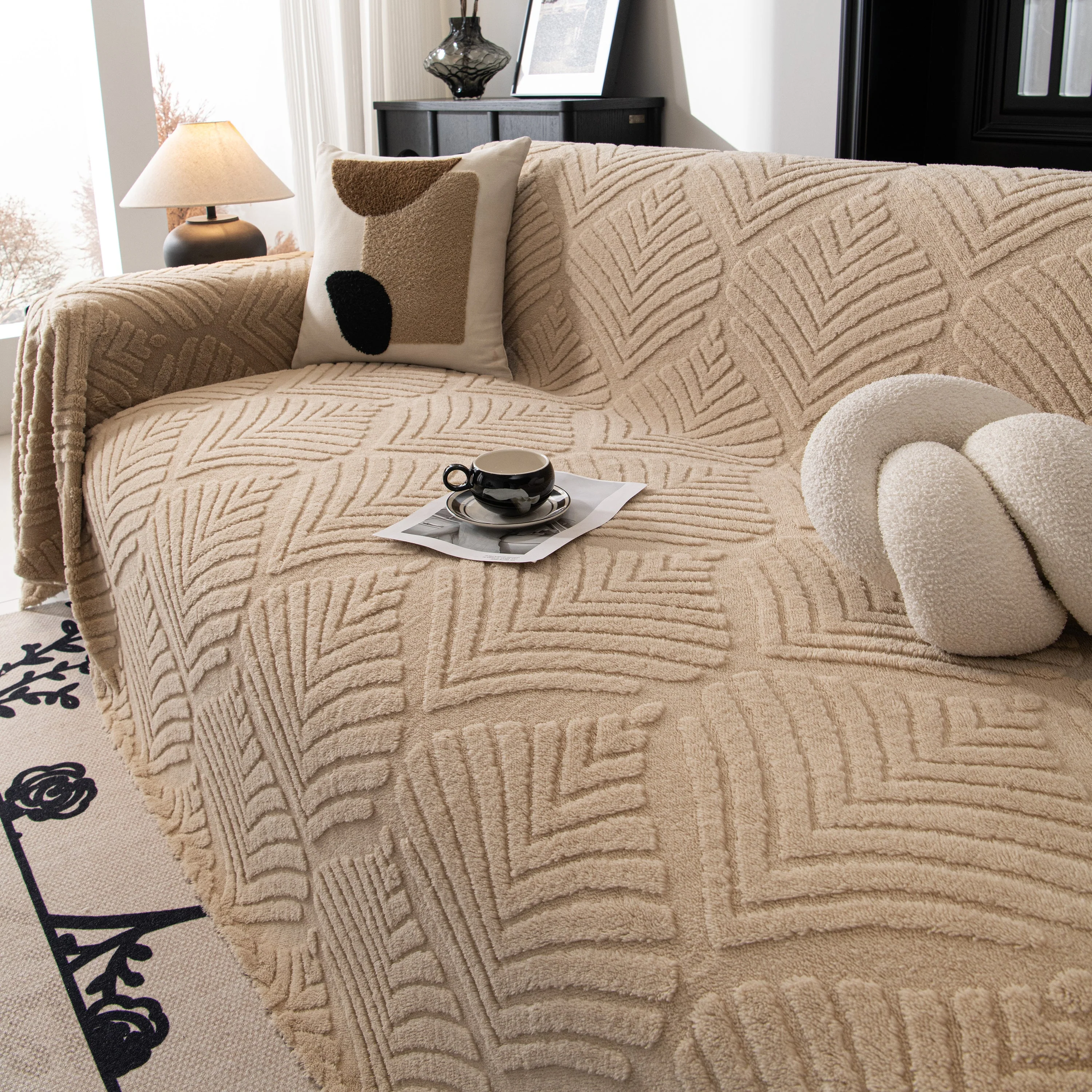 Winter Soft Plush Fleece Sofa Blanket Leaves Jacquard Couch Covers for Couches - Image 60