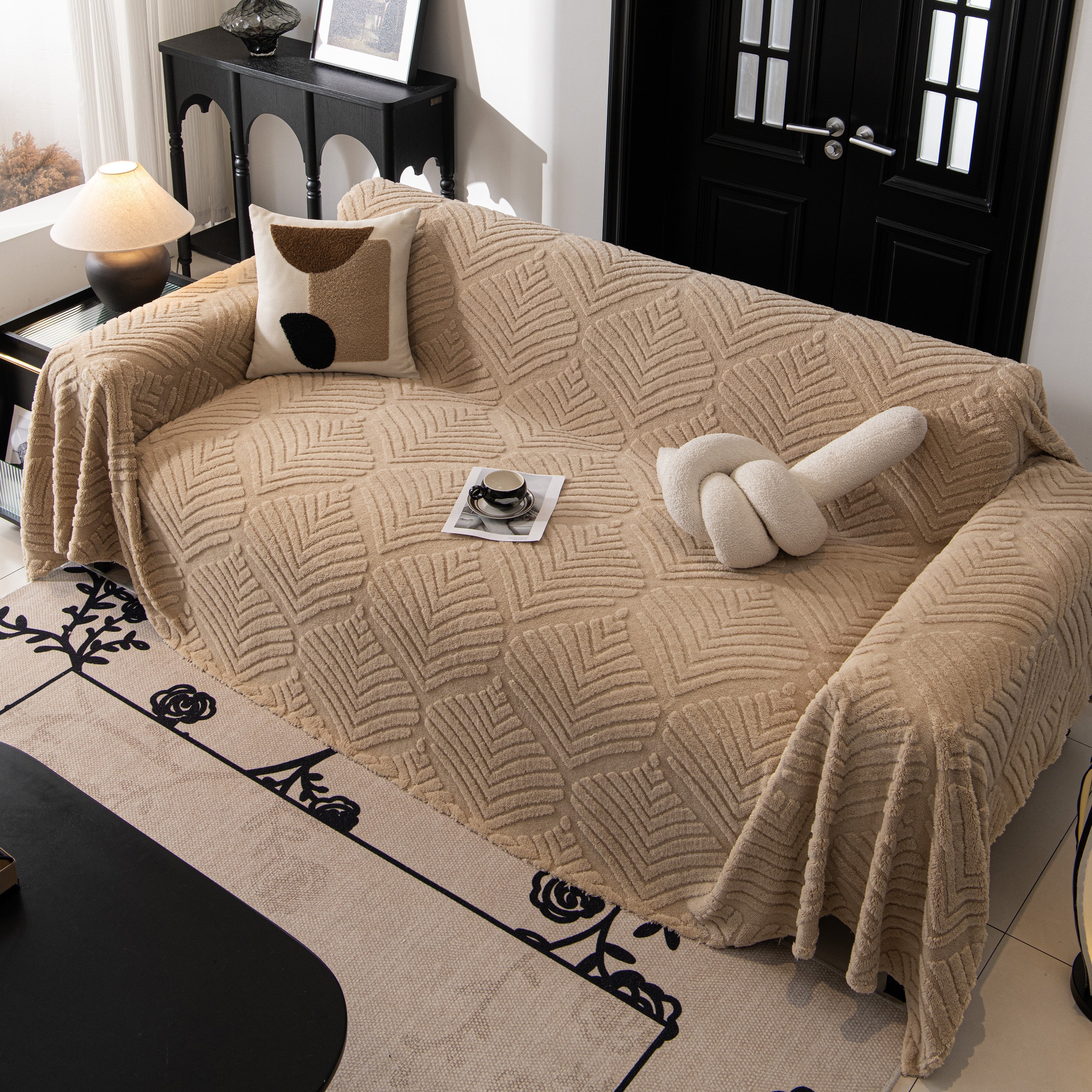 Winter Soft Plush Fleece Sofa Blanket Leaves Jacquard Couch Covers for Couches - Image 61