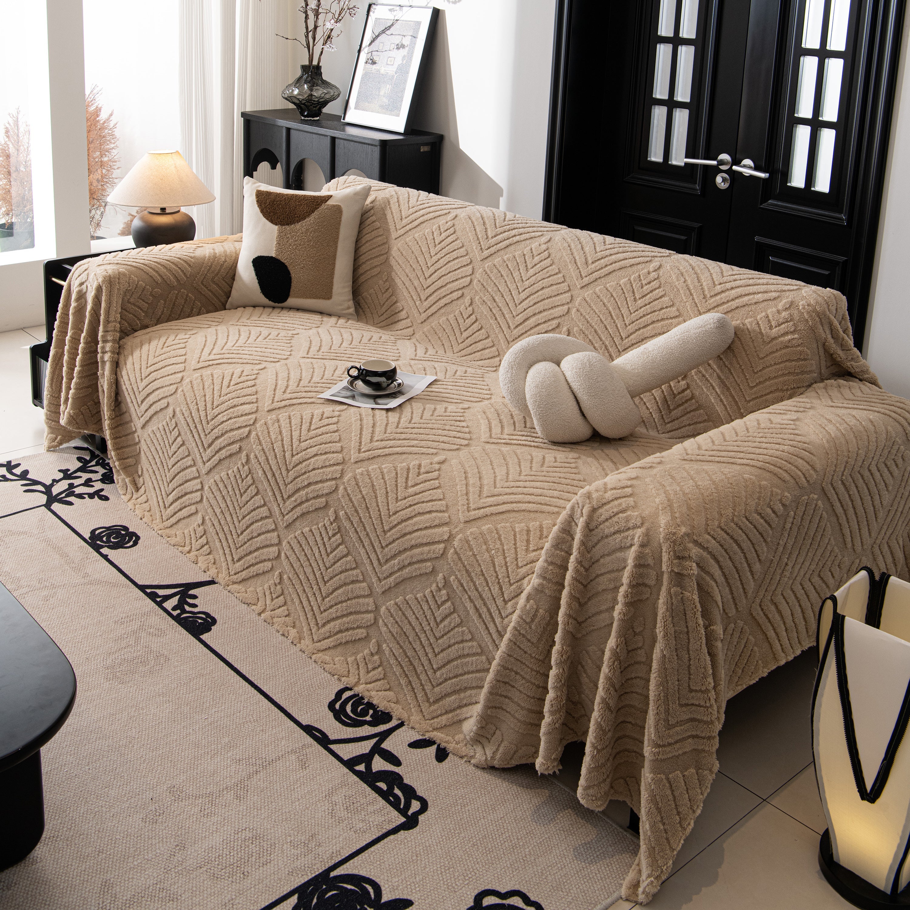 Winter Soft Plush Fleece Sofa Blanket Leaves Jacquard Couch Covers for Couches - Image 62