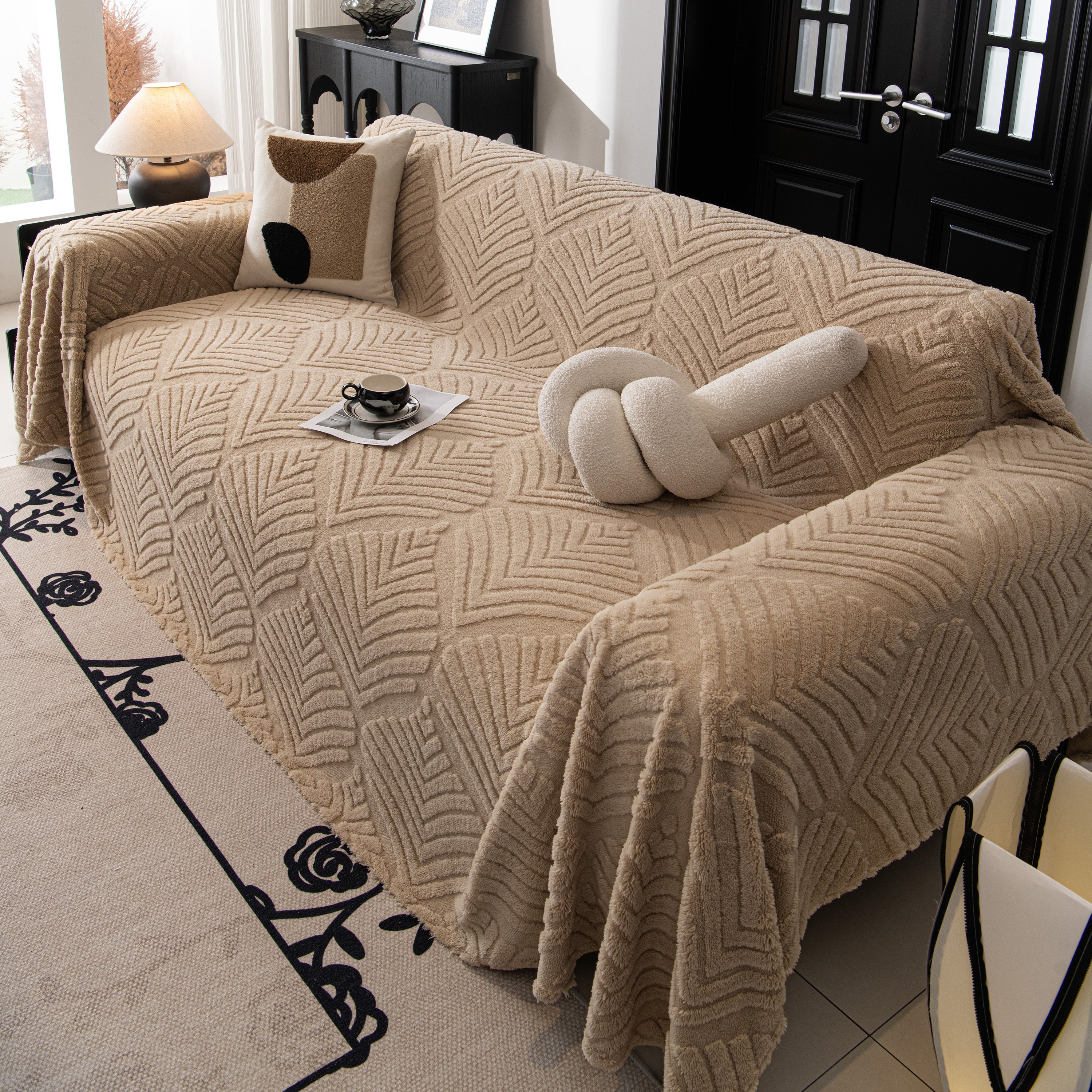 Winter Soft Plush Fleece Sofa Blanket Leaves Jacquard Couch Covers for Couches - Image 63